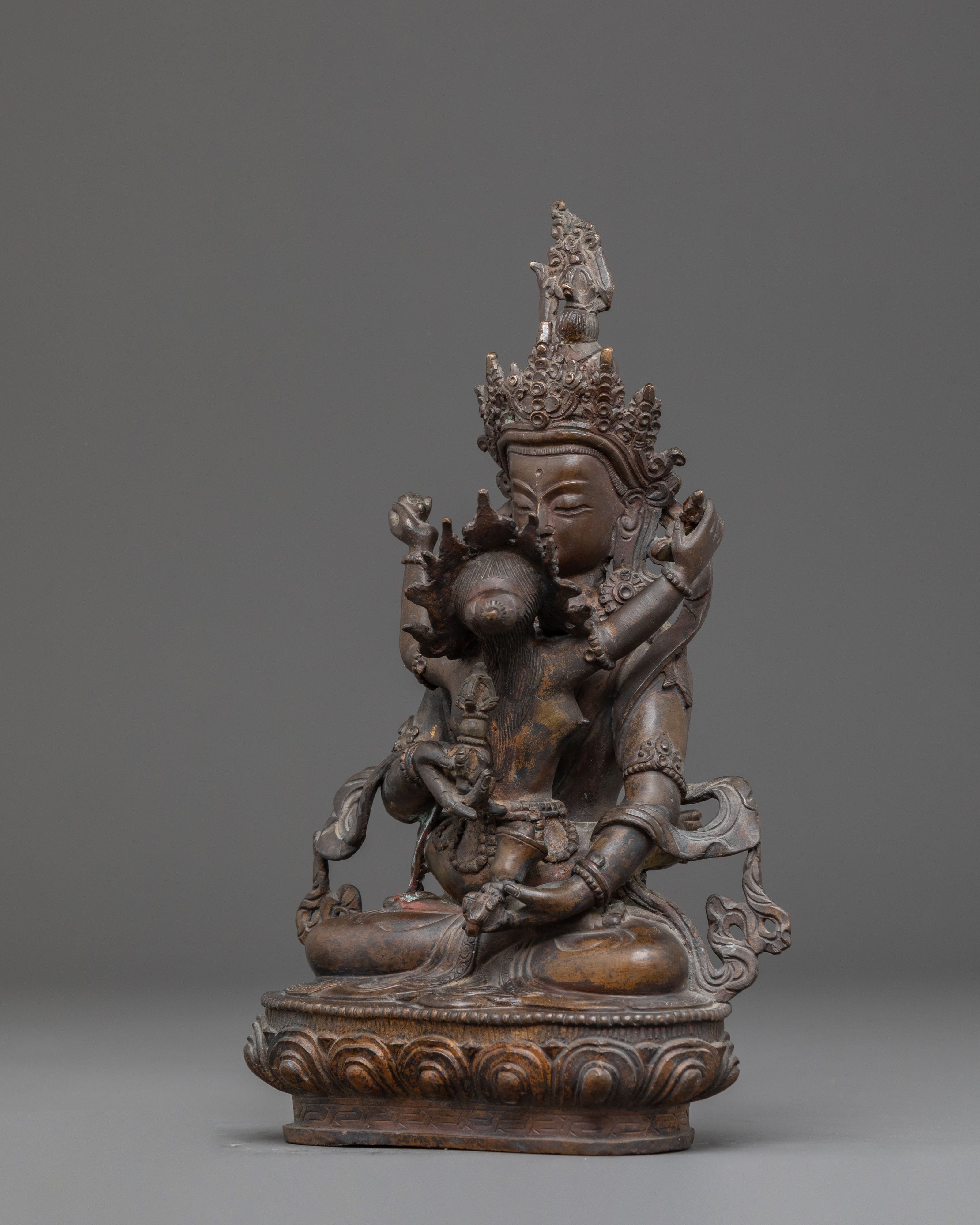 Buddhist Statue of Vajrasattva with Consort | Antique Finish