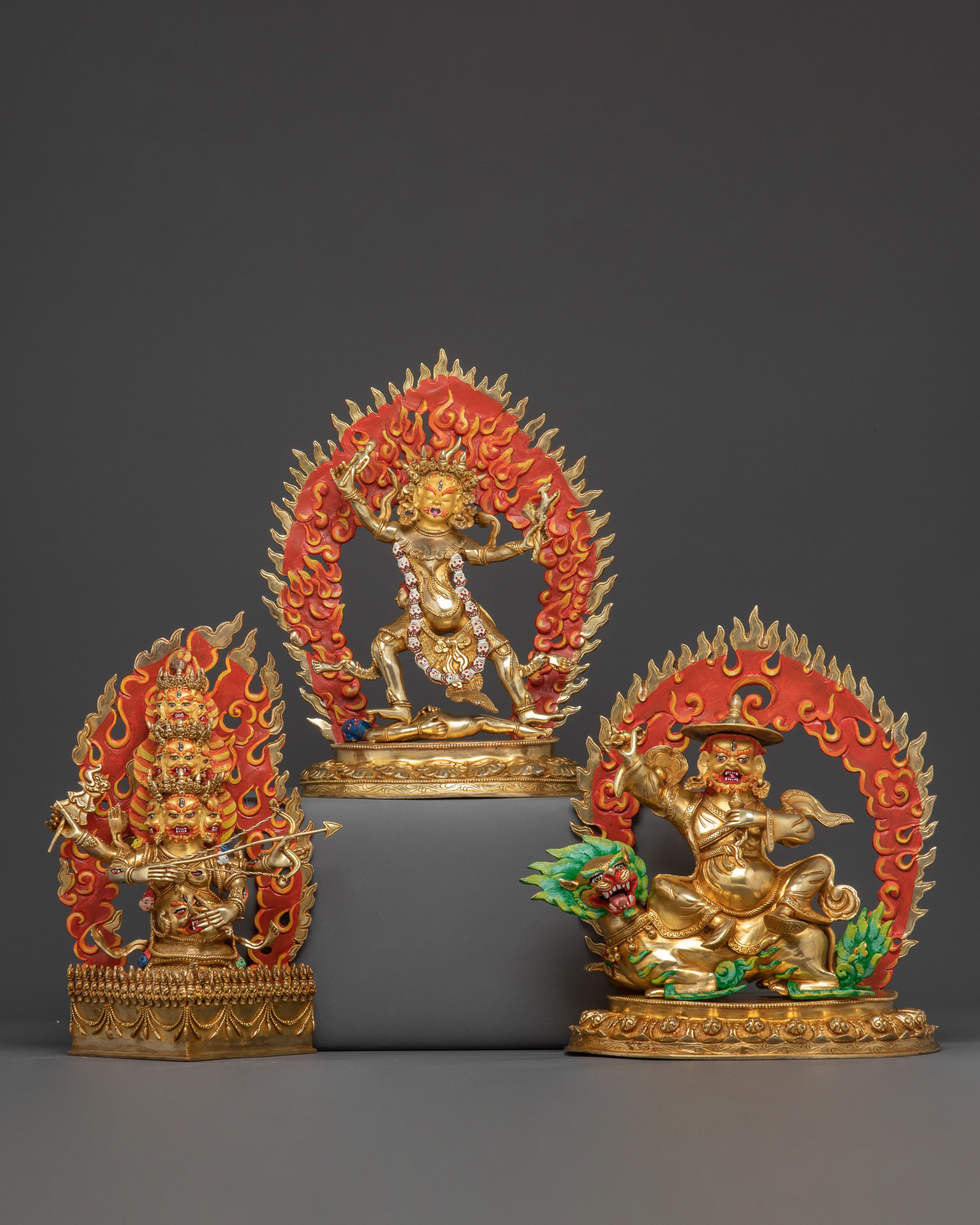 Three Dharmapalas Handcrafted Statue Set