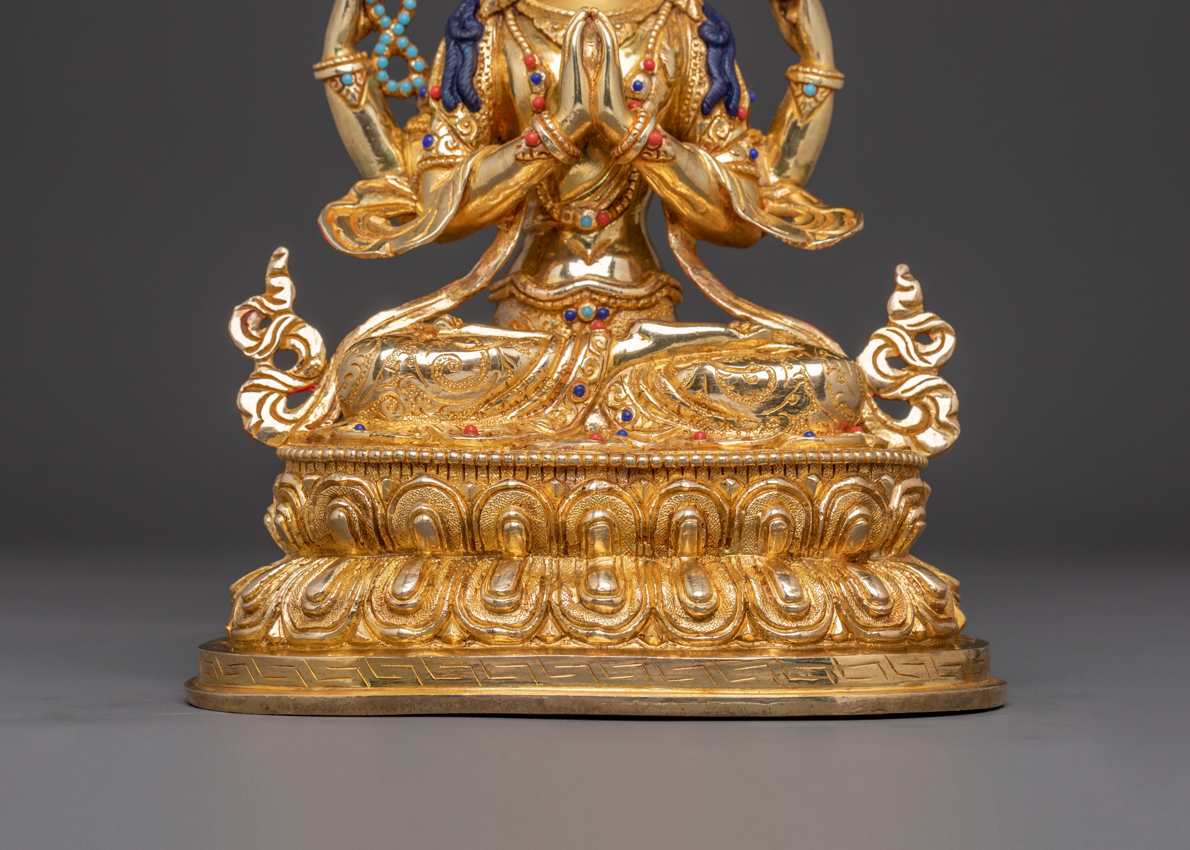 24k Gold Gilded Statue of Chenrezig Bodhisattva - Exquisite Copper Art