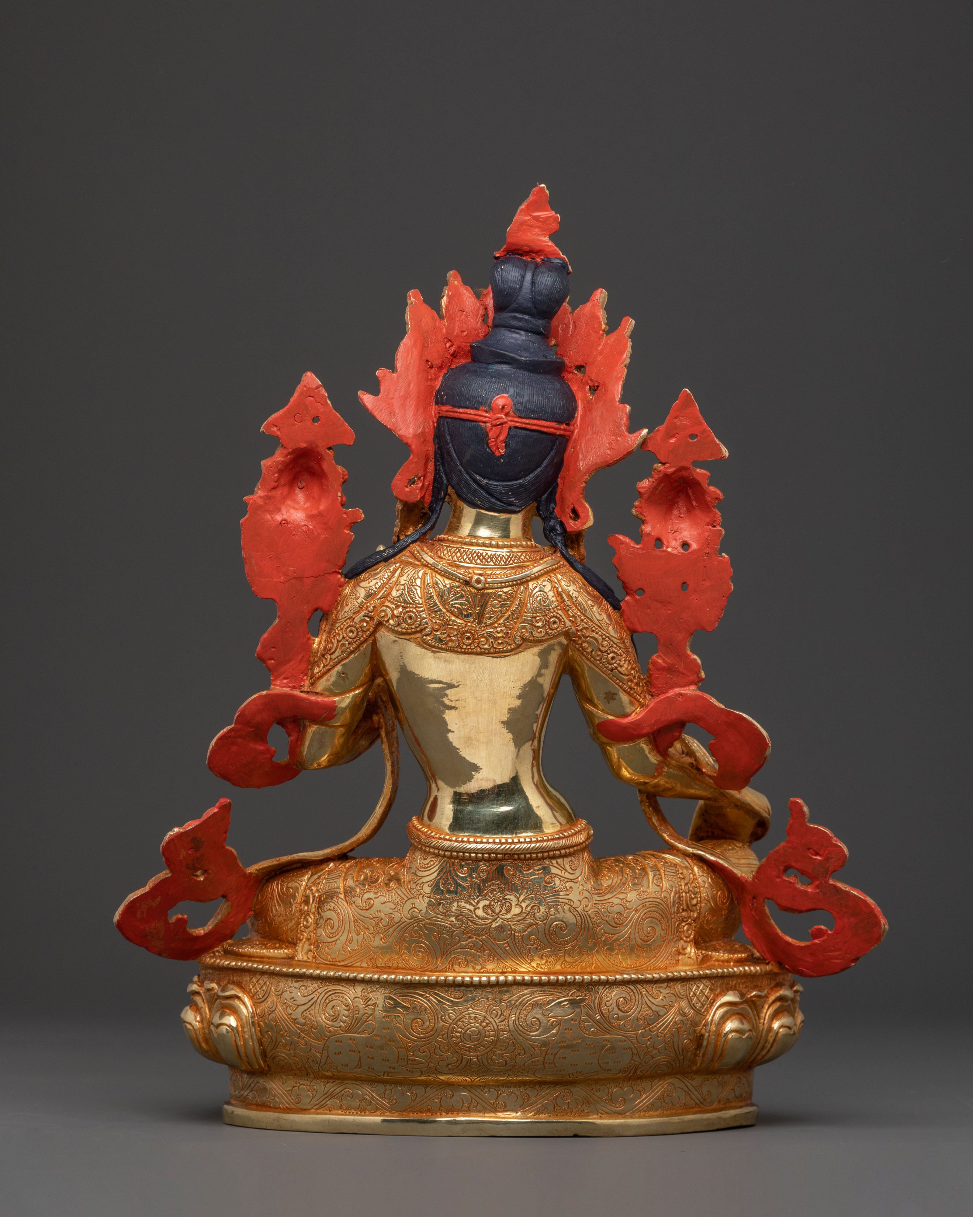 Handcrafted Goddess of Protection Green Tara Statue – 24K Gold Gilded Art