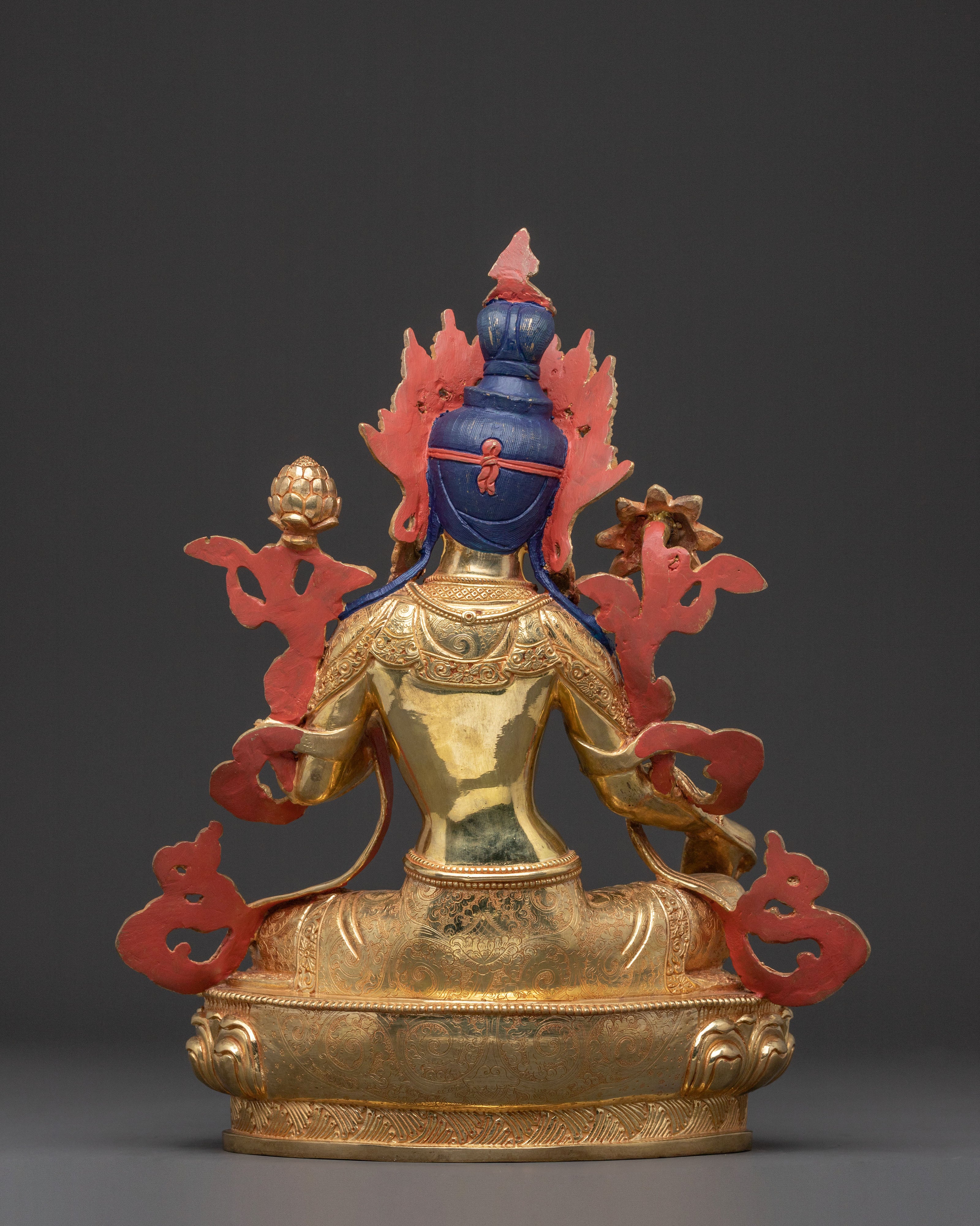 Green Tara Statue: Radiant 24K Gold Gilded Sculpture