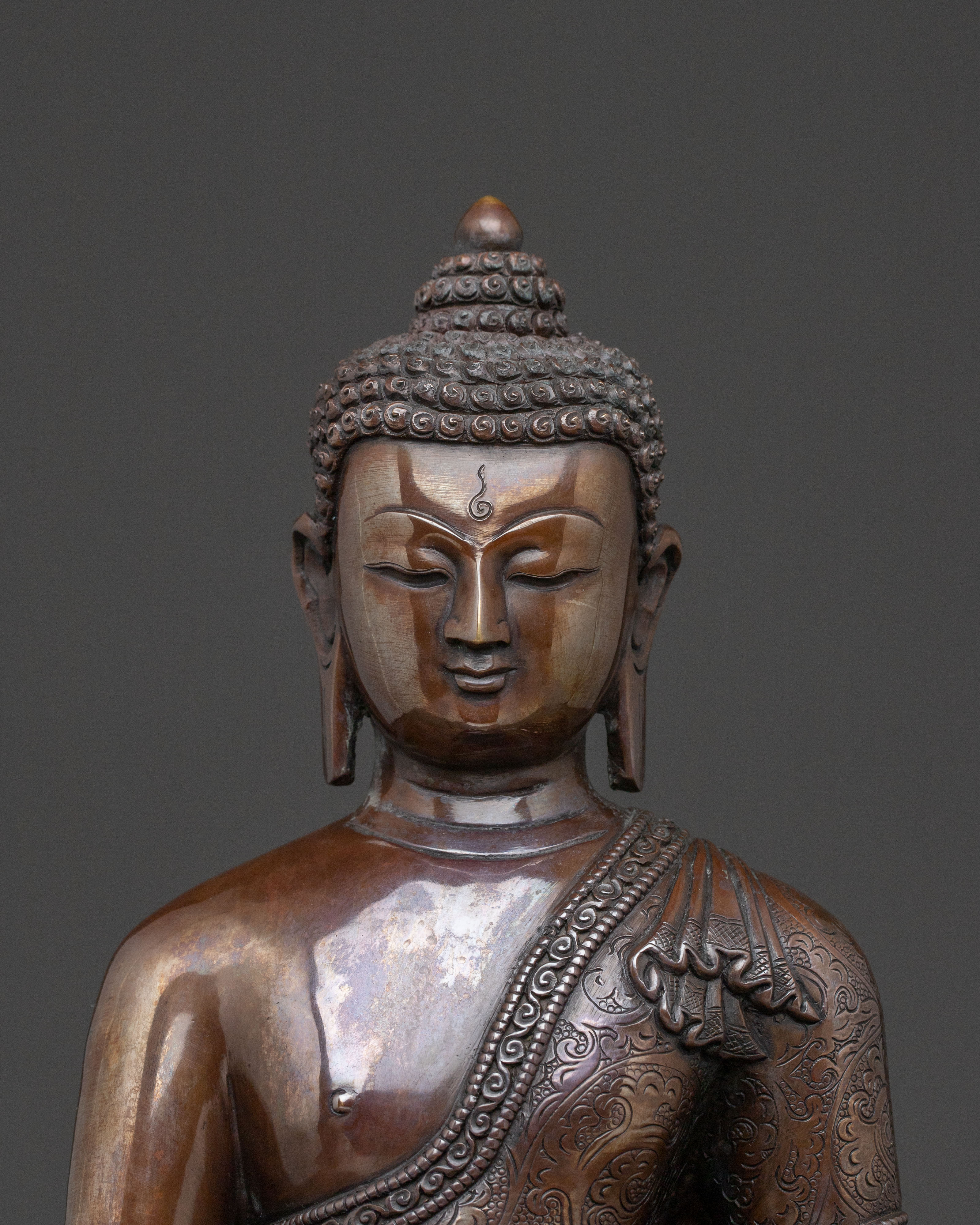 Shakyamuni Buddha Meditation Statue in Oxidized Copper