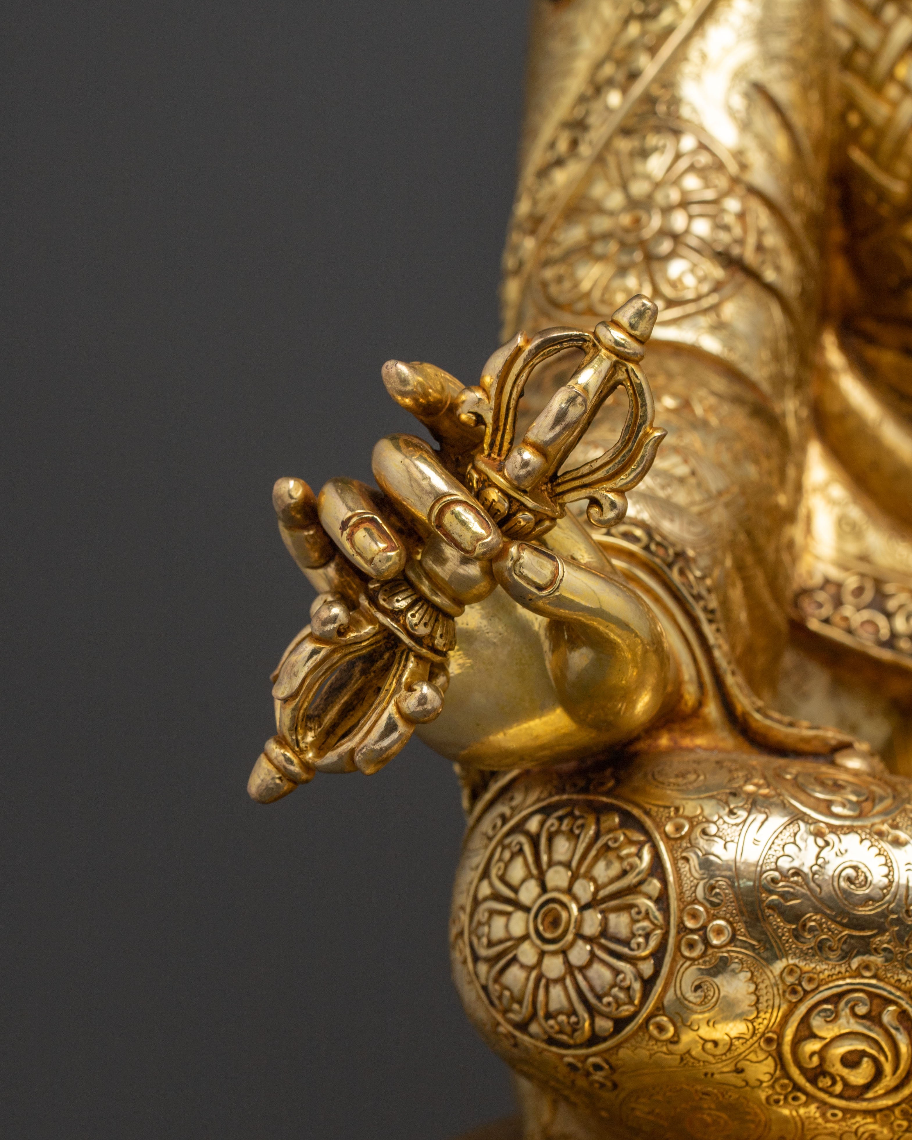 Exquisite 24K Gold Gilded Handcrafted Guru Rinpoche Spiritual Statue