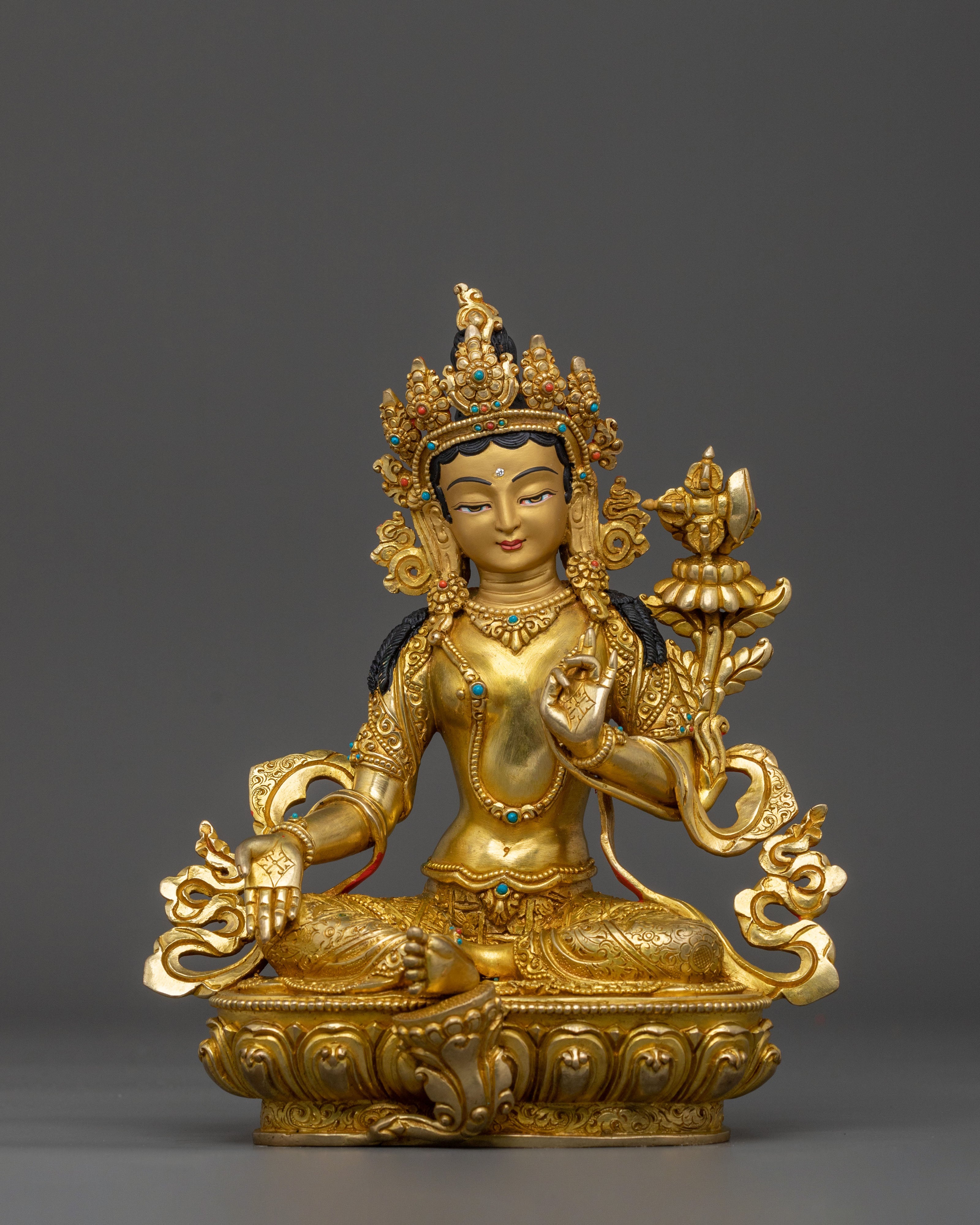 Traditional Tibetan 21 Tara Sculptures | 24K Gold Gilded Sacred Set