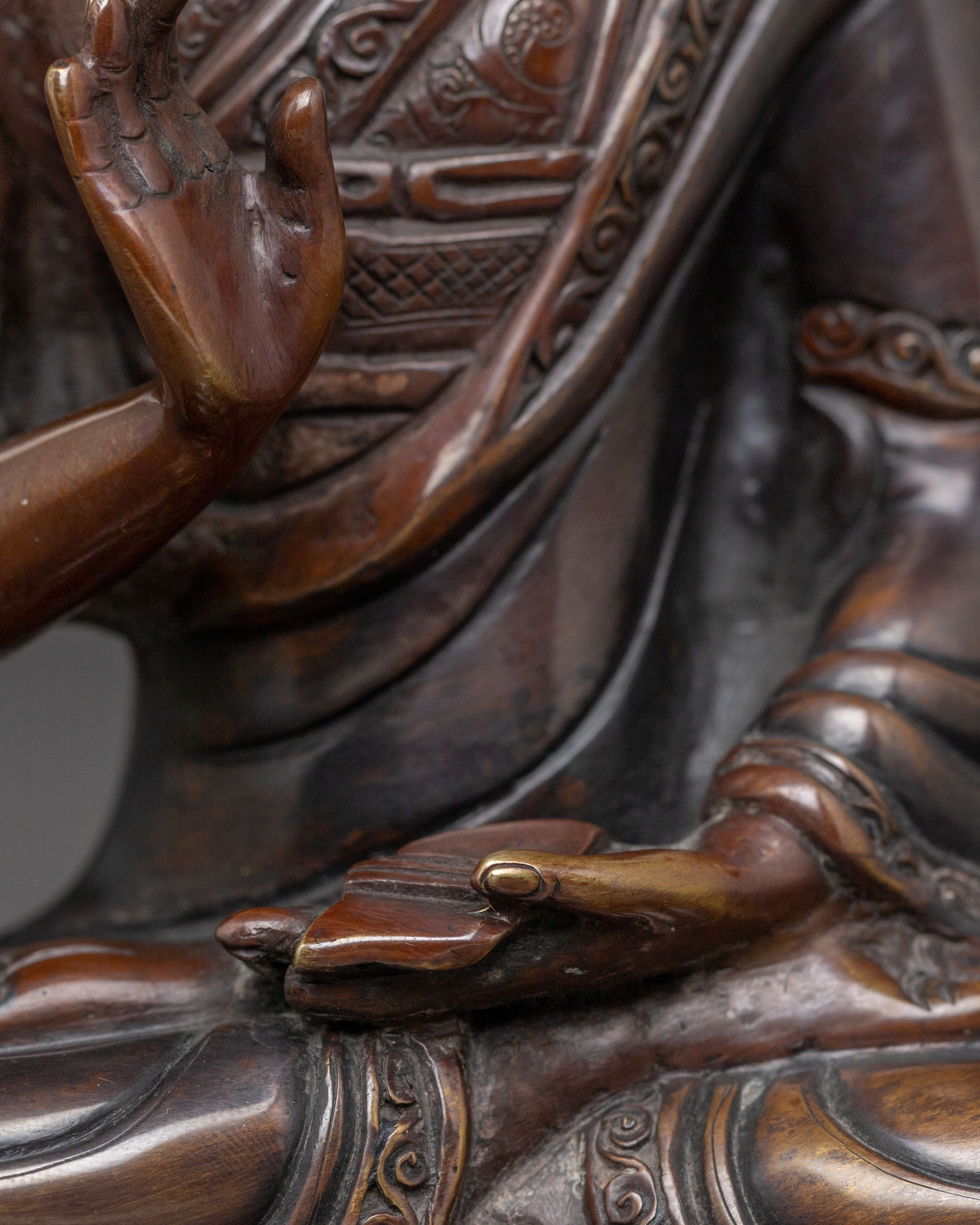 Tsongkhapa with Disciples Oxidized Copper Statue