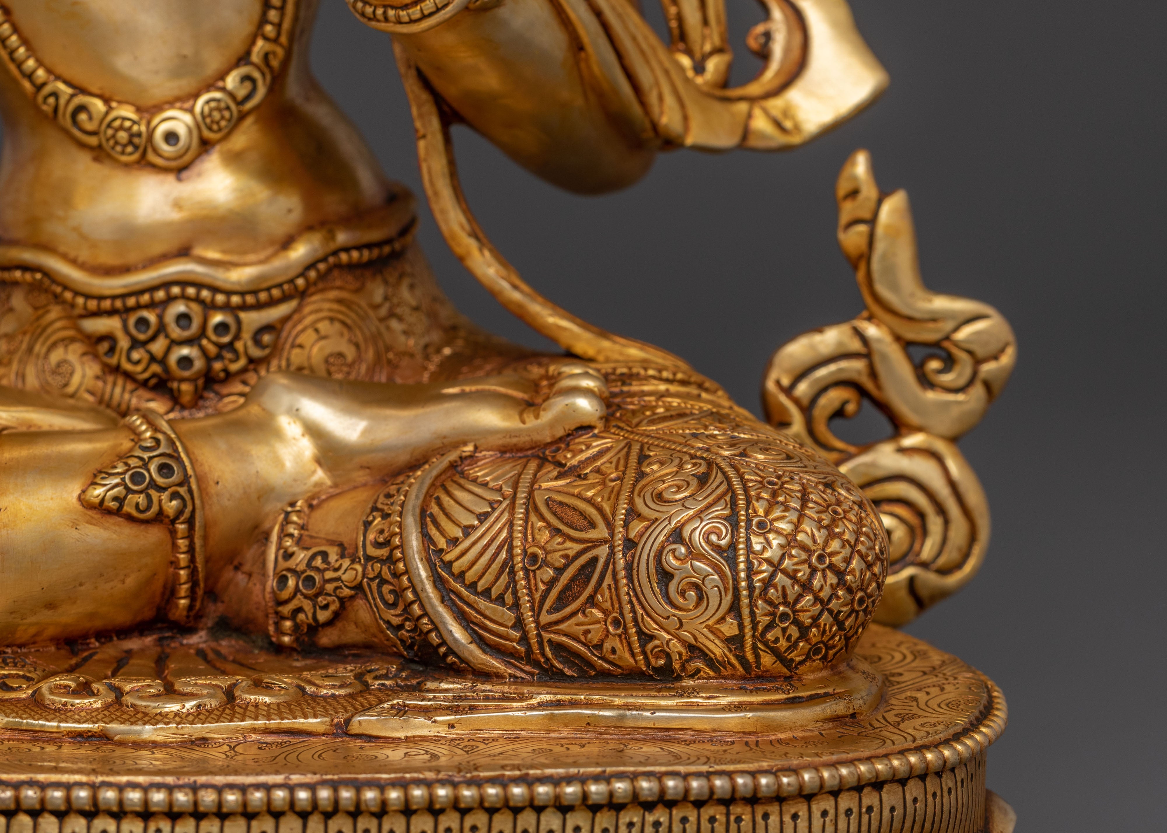 Manjushri: Radiant 24K Gold Gilded Statue of Wisdom Bodhisattva Manjughosa