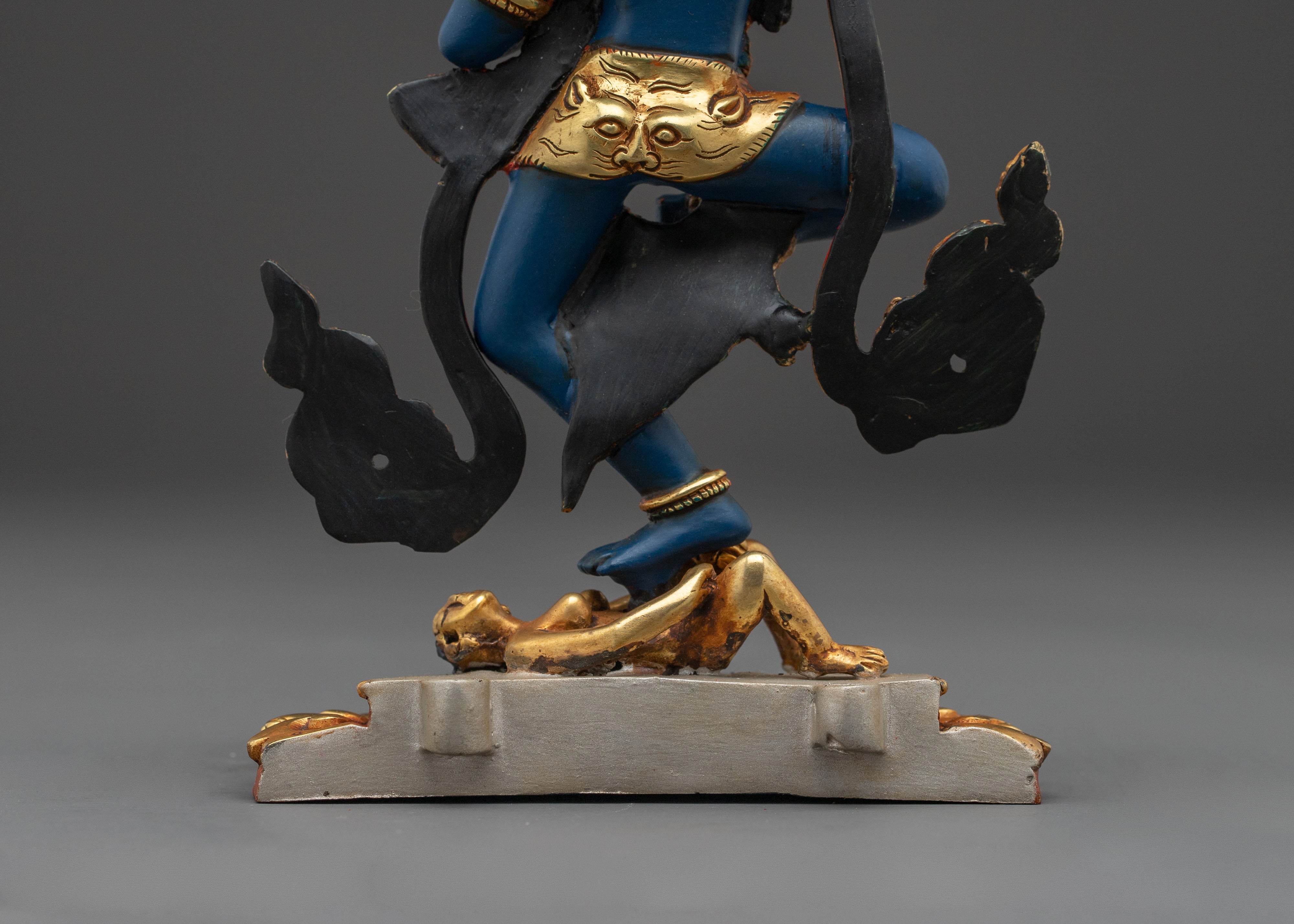 Shima mukha Lion Faced Dakini Statue: Gilded Copper Art