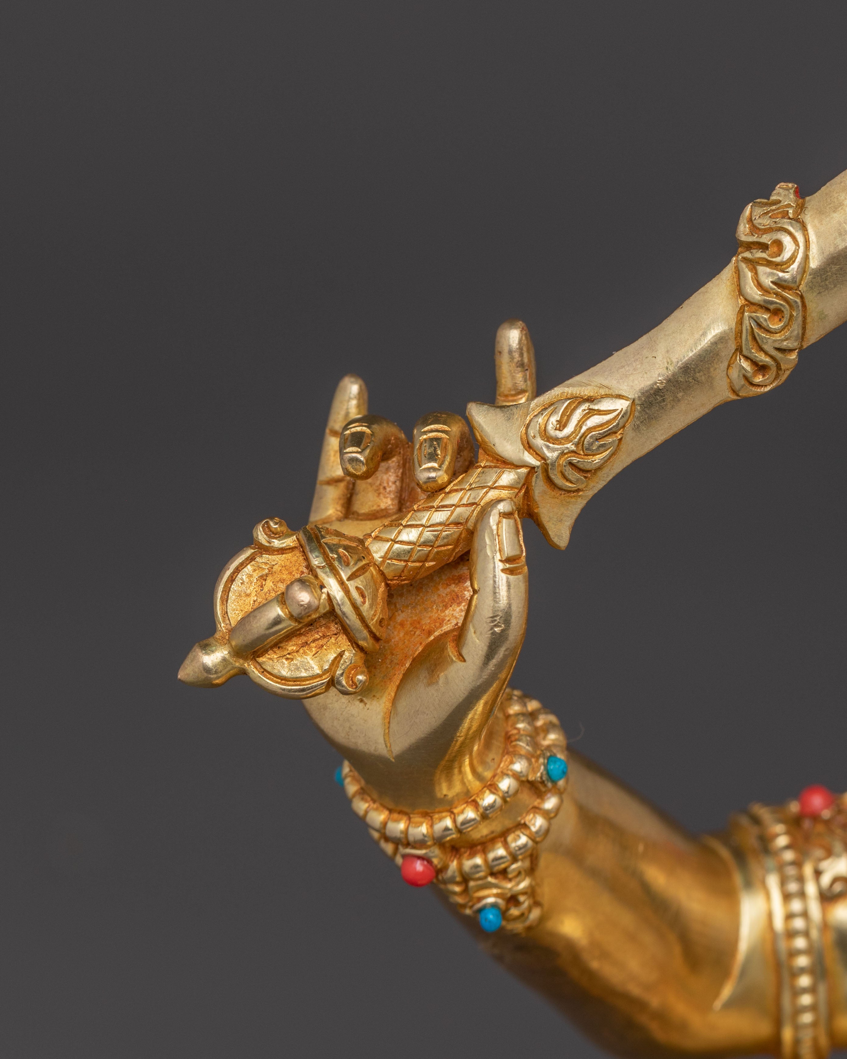 Bodhisattva Manjushri Handcrafted Statue: 24K Gold Gilded