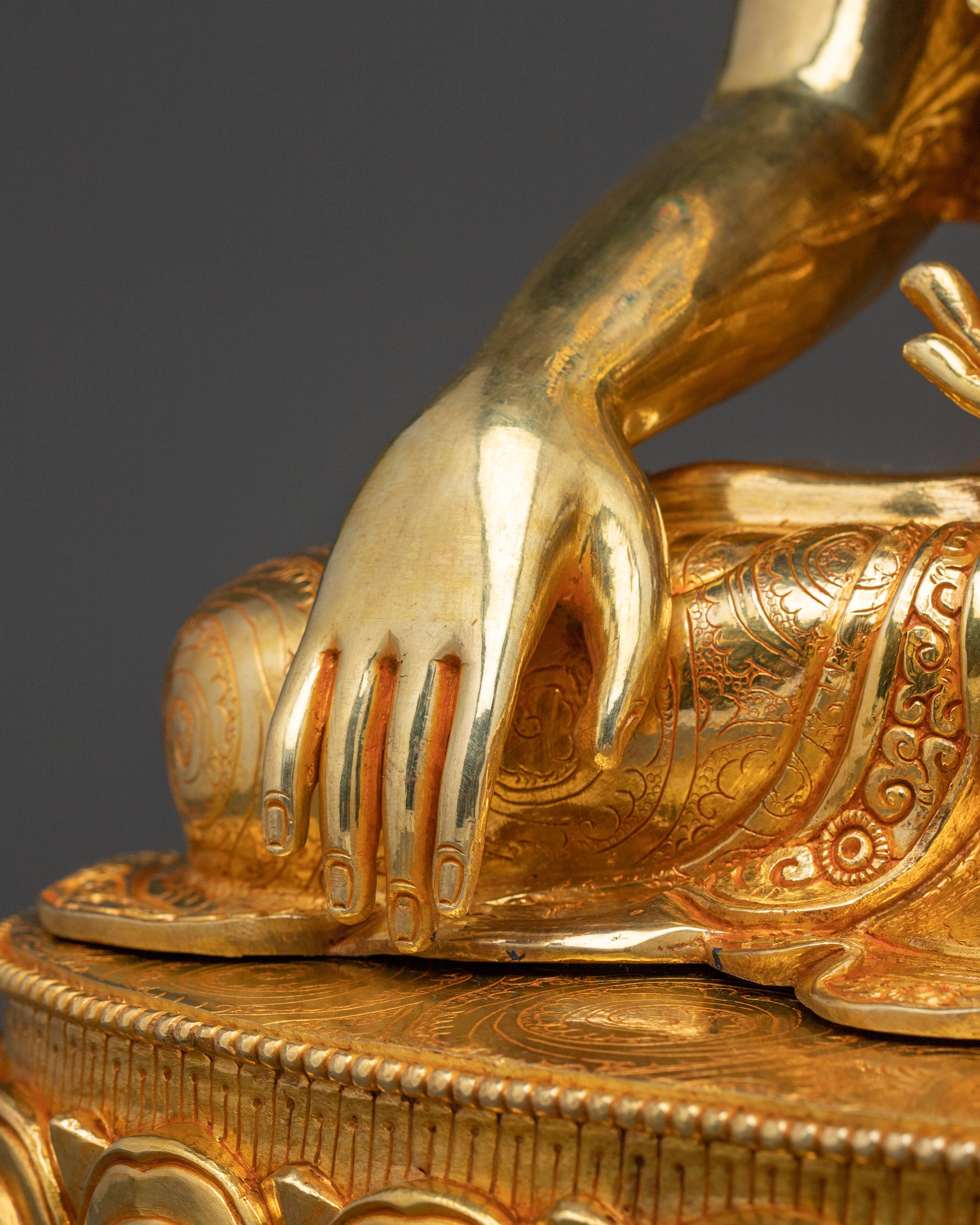 24k Gold Gilded Shakyamuni Buddha Statue with Crown