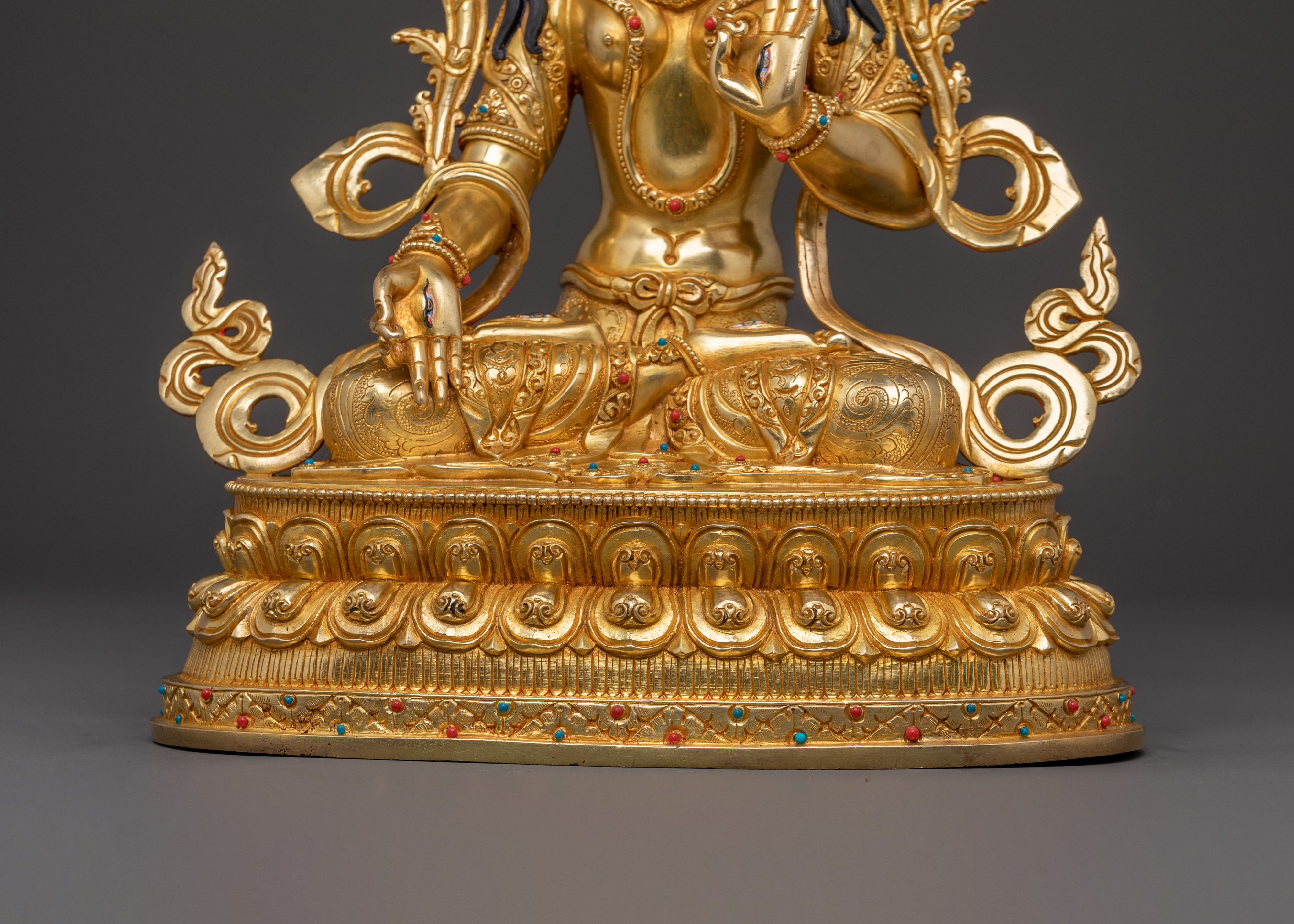 Radiant Golden Statue of White Tara | Copper Handcrafted Sculpture