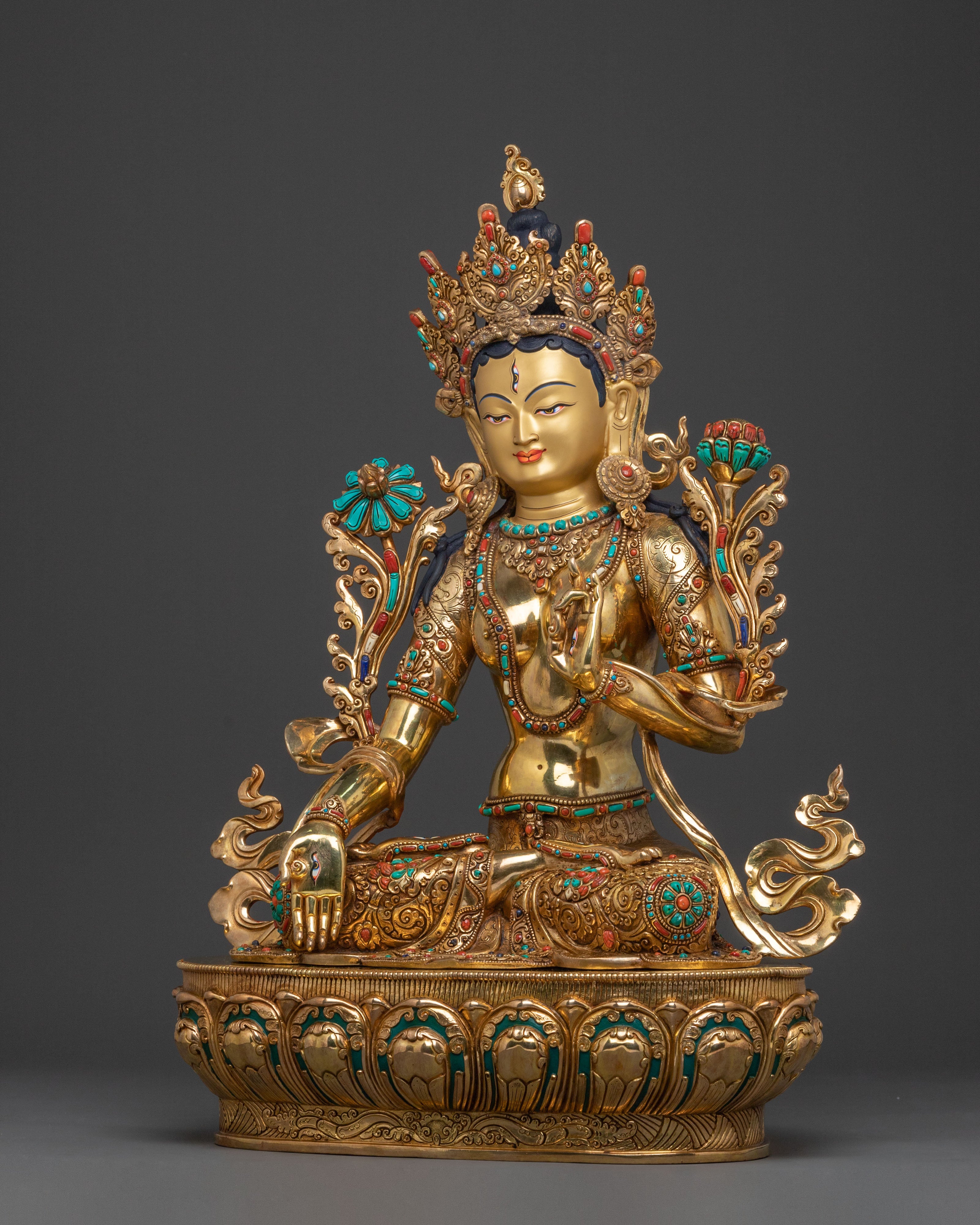 White Tara Blessing Statue | 24K Gold Gilded Figure