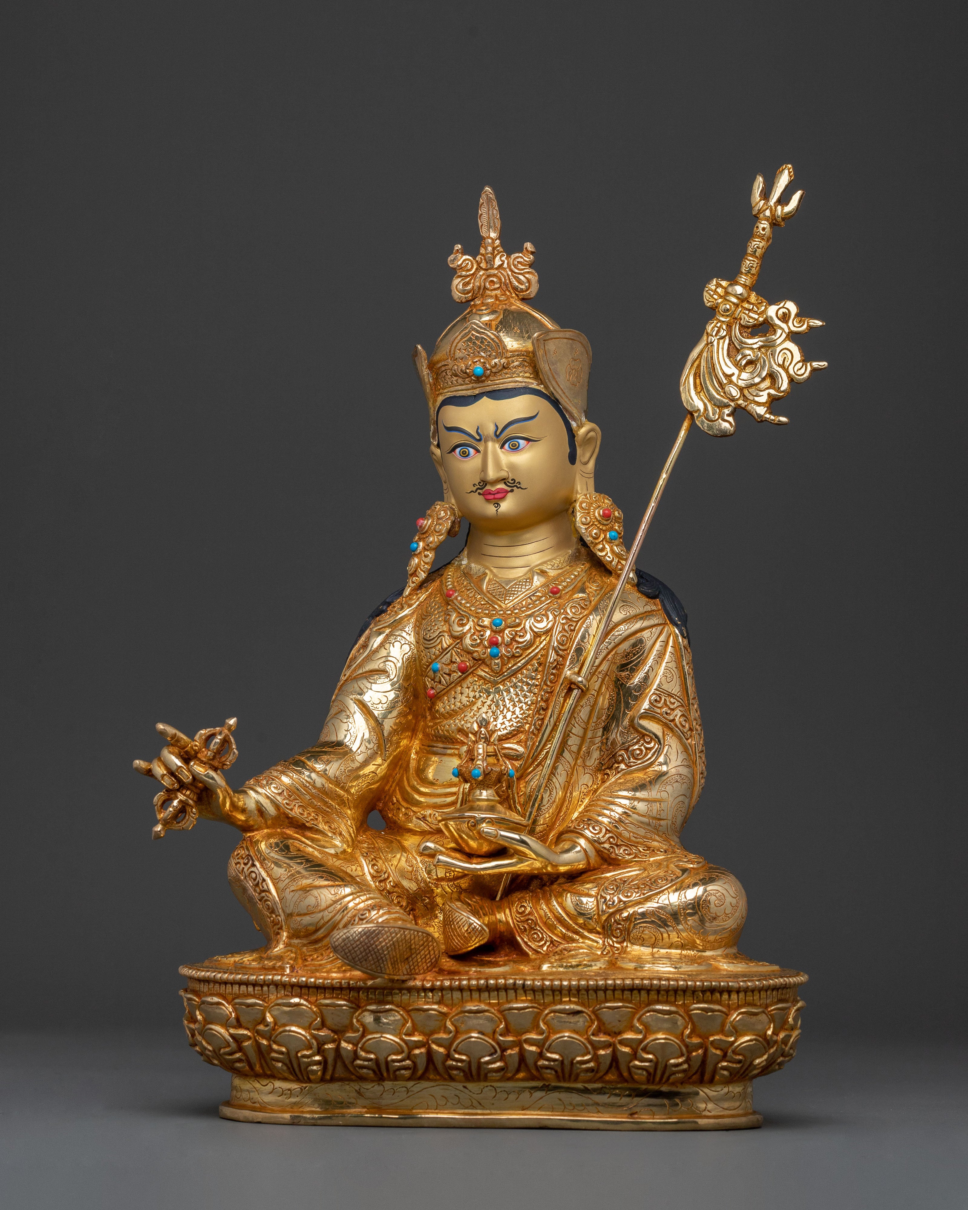 Tibetan Padmasambhava Statue - 24K Gold Gilded Copper