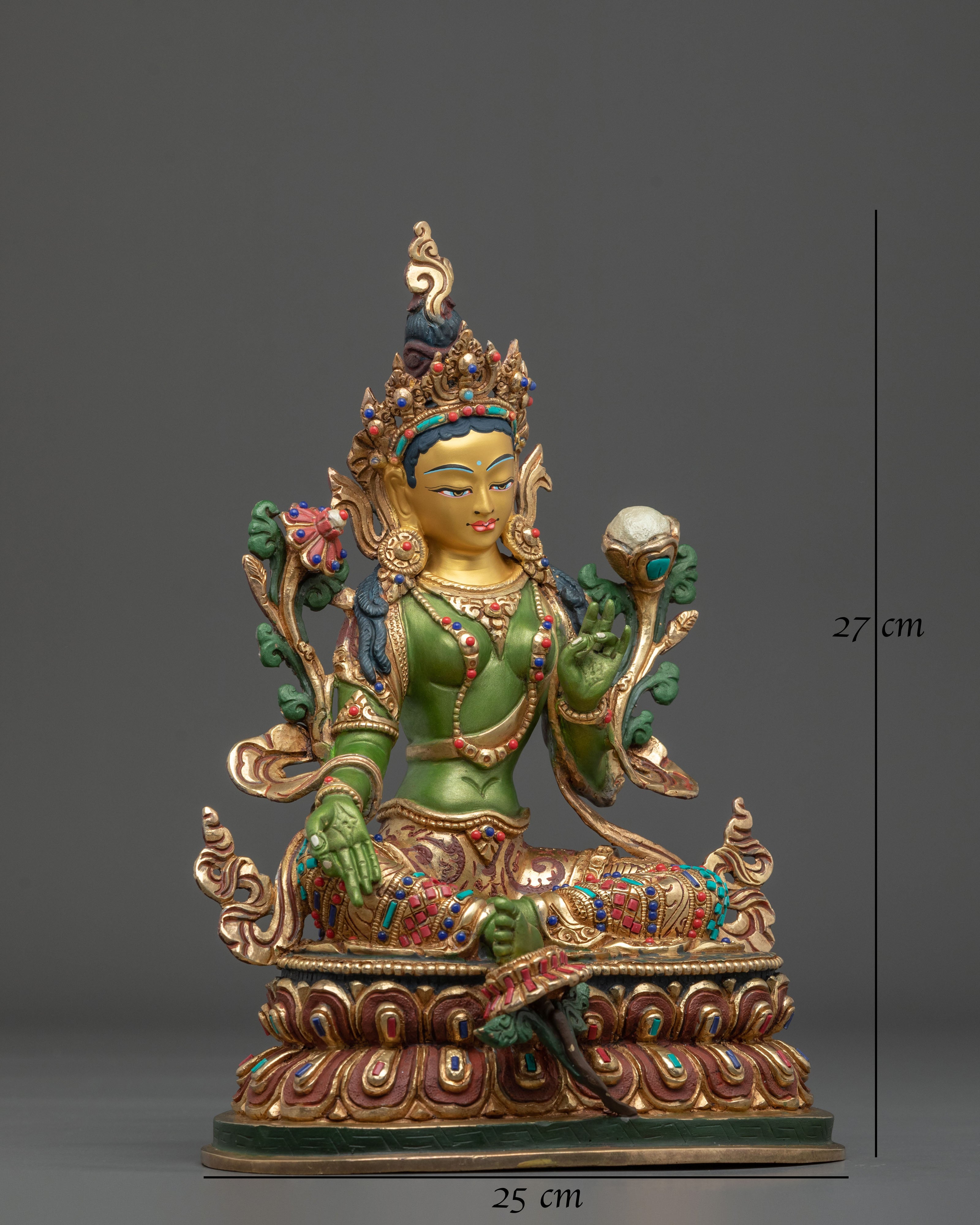 Green Tara 24K Gold Gilded Statue | Goddess of Compassion and Protection