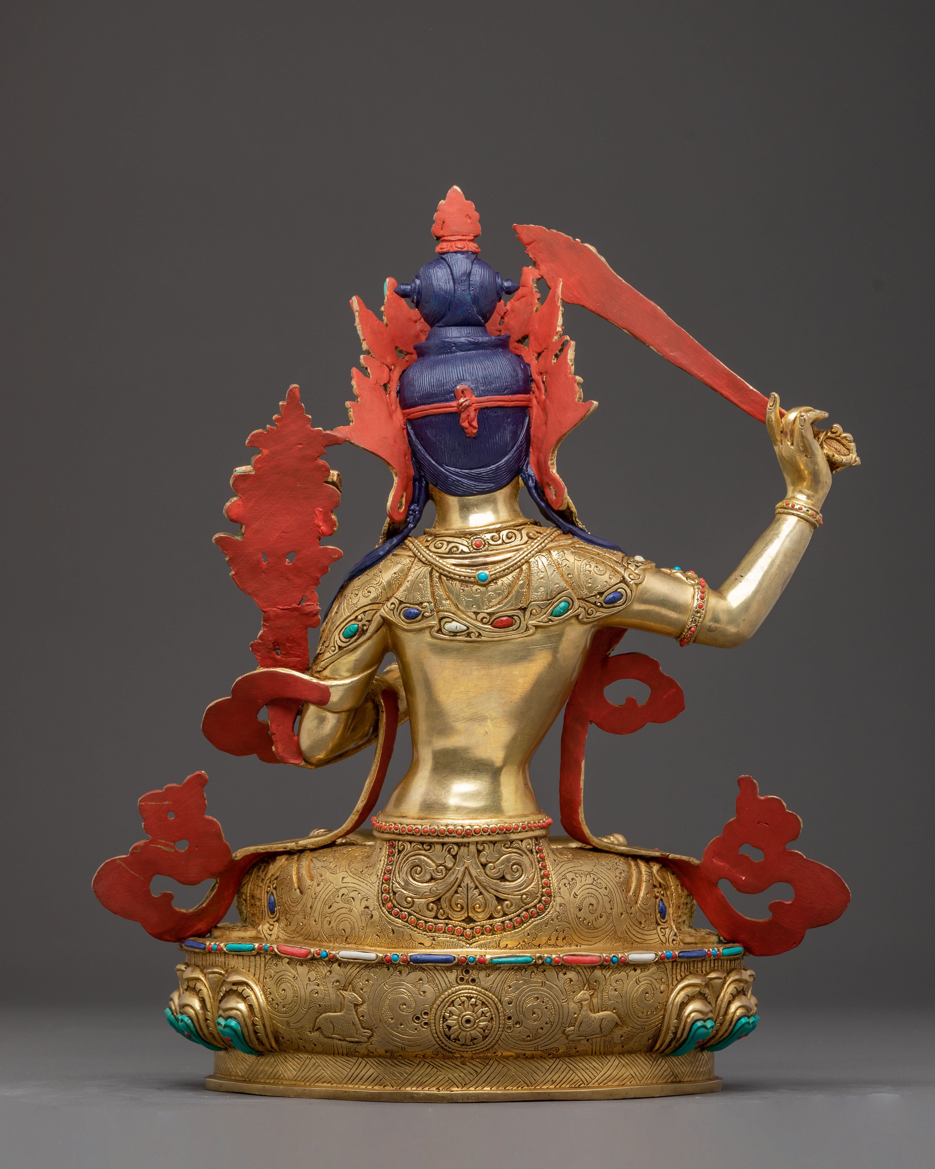Handcrafted Copper Sculpture of Bodhisattva Manjushri