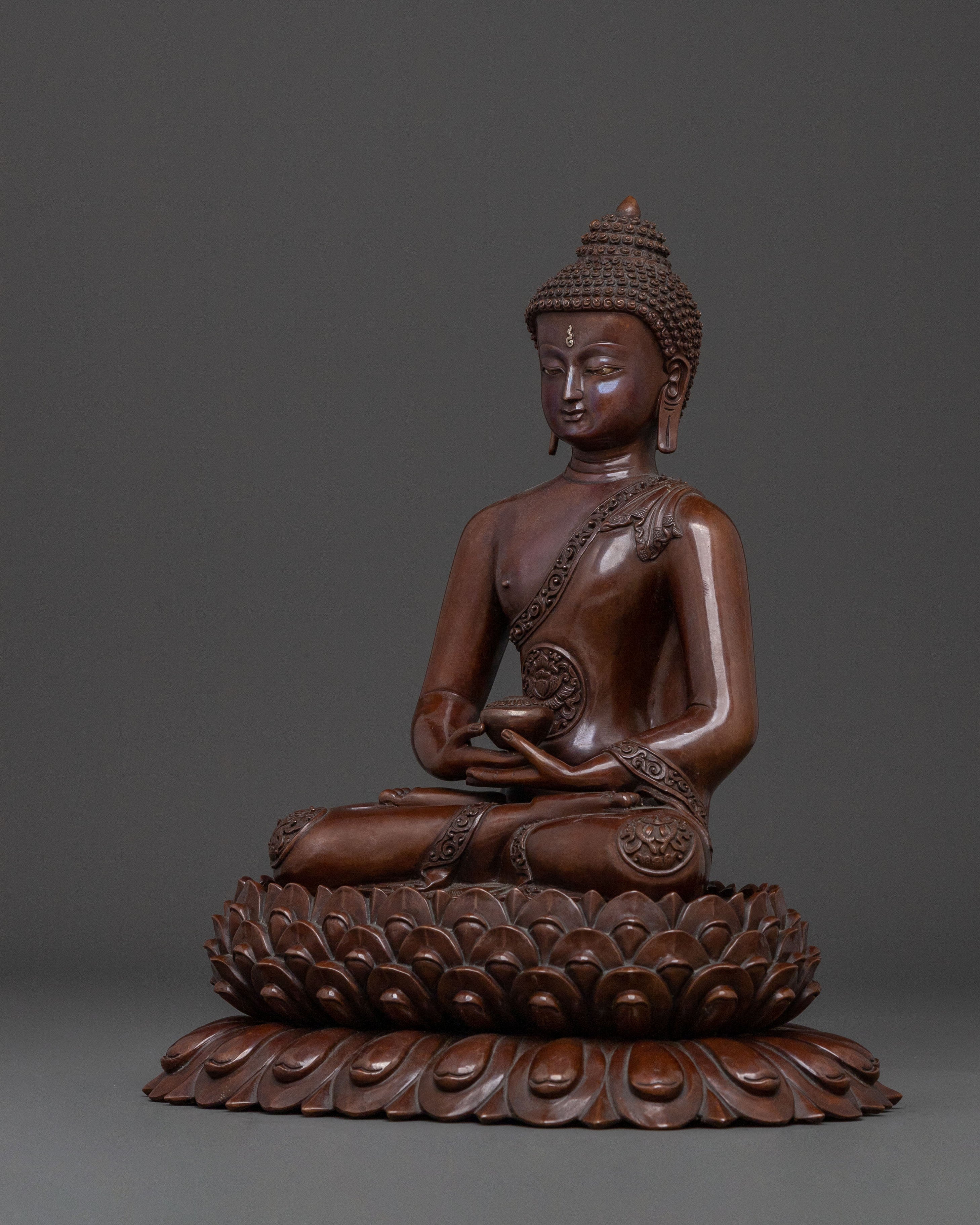 Amitabha Buddha: Oxidized Copper Statue