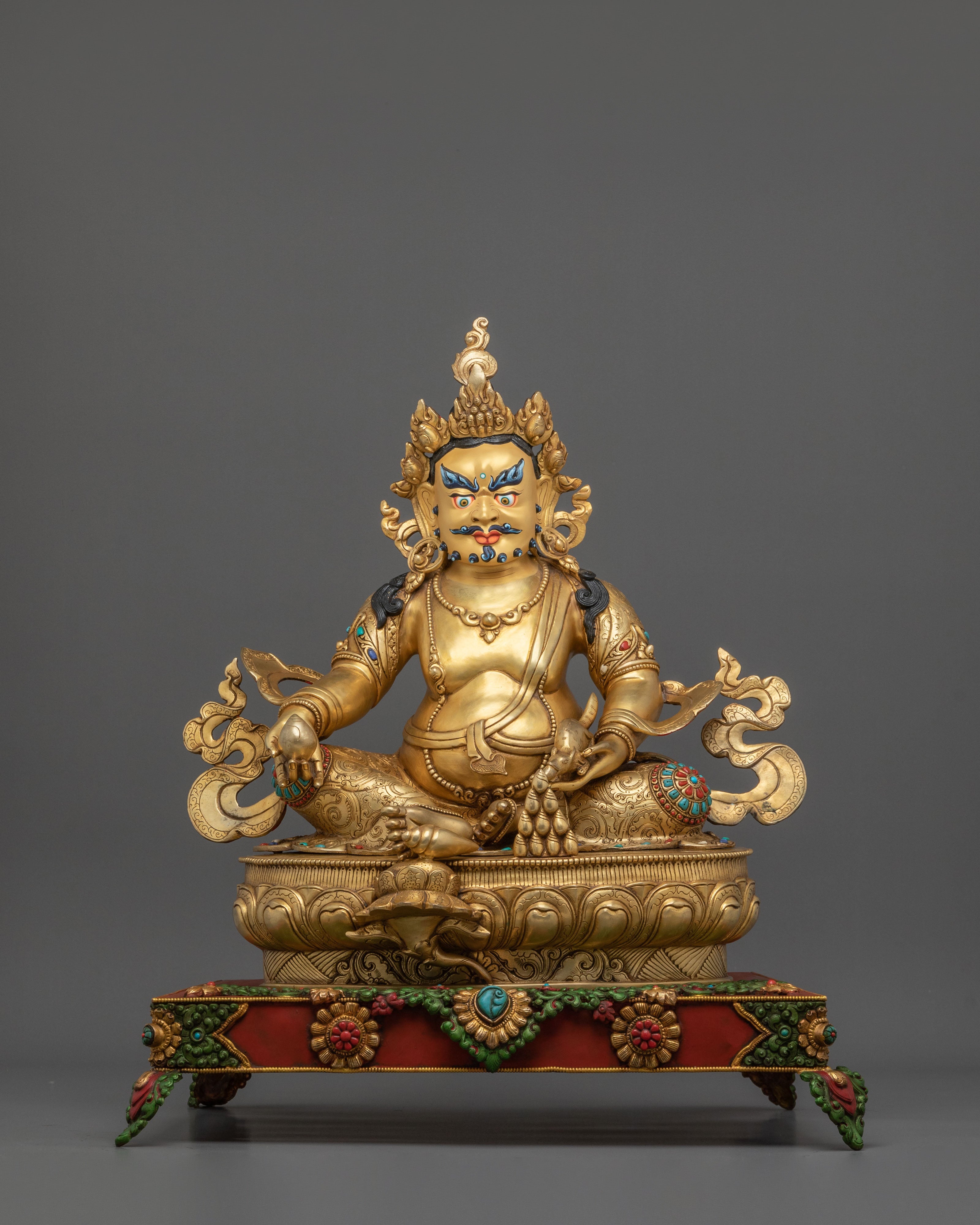 Dzambhala Statue on a Throne | Fire Gold Gilded Figurine