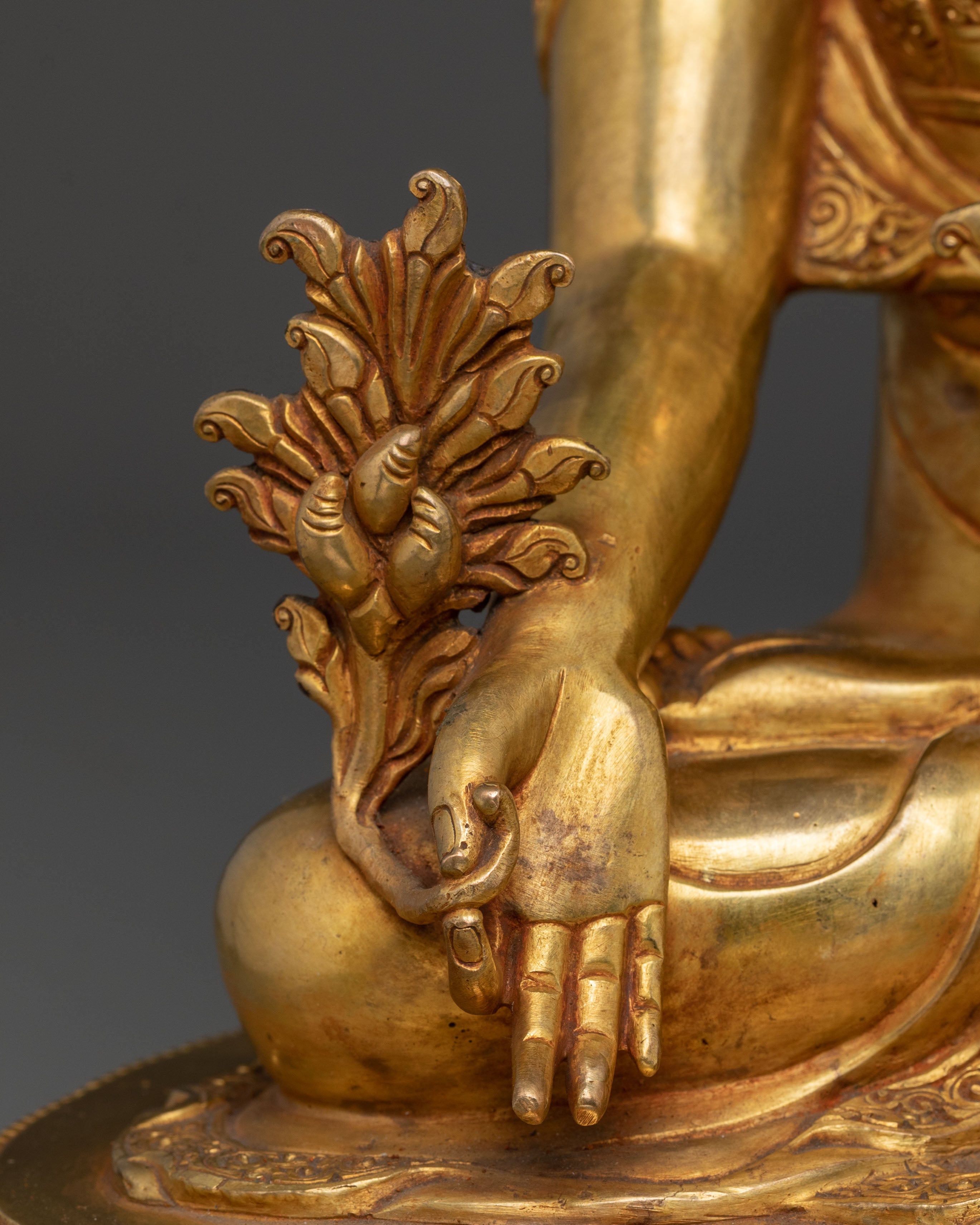 Medicine Buddha: Handcrafted 24K Golden Gilded Statue