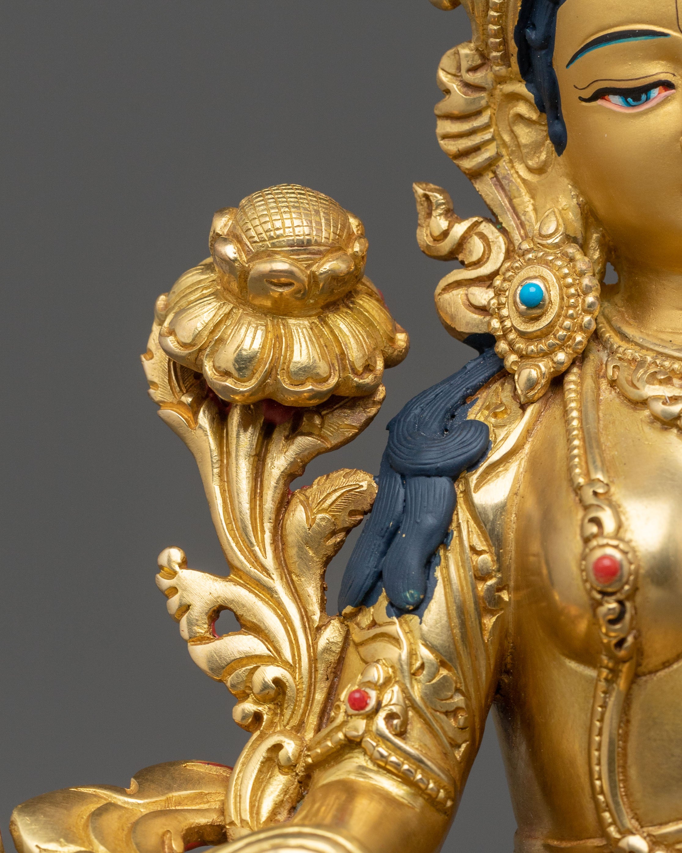 Tibetan Goddess | White Tara Sculpture Gilded in 24K Gold