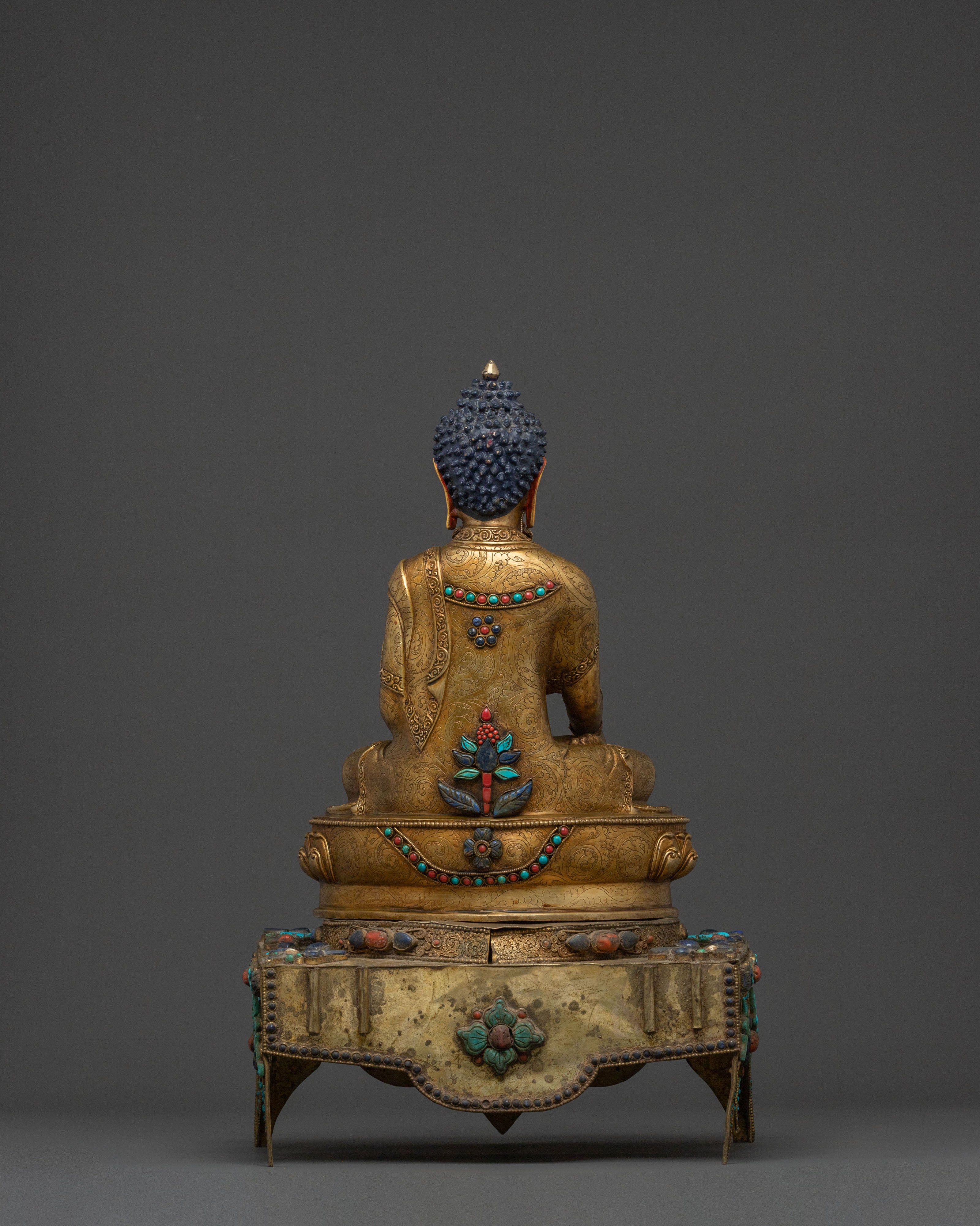 Shakyamuni Buddha On Throne Handcrafted Statue