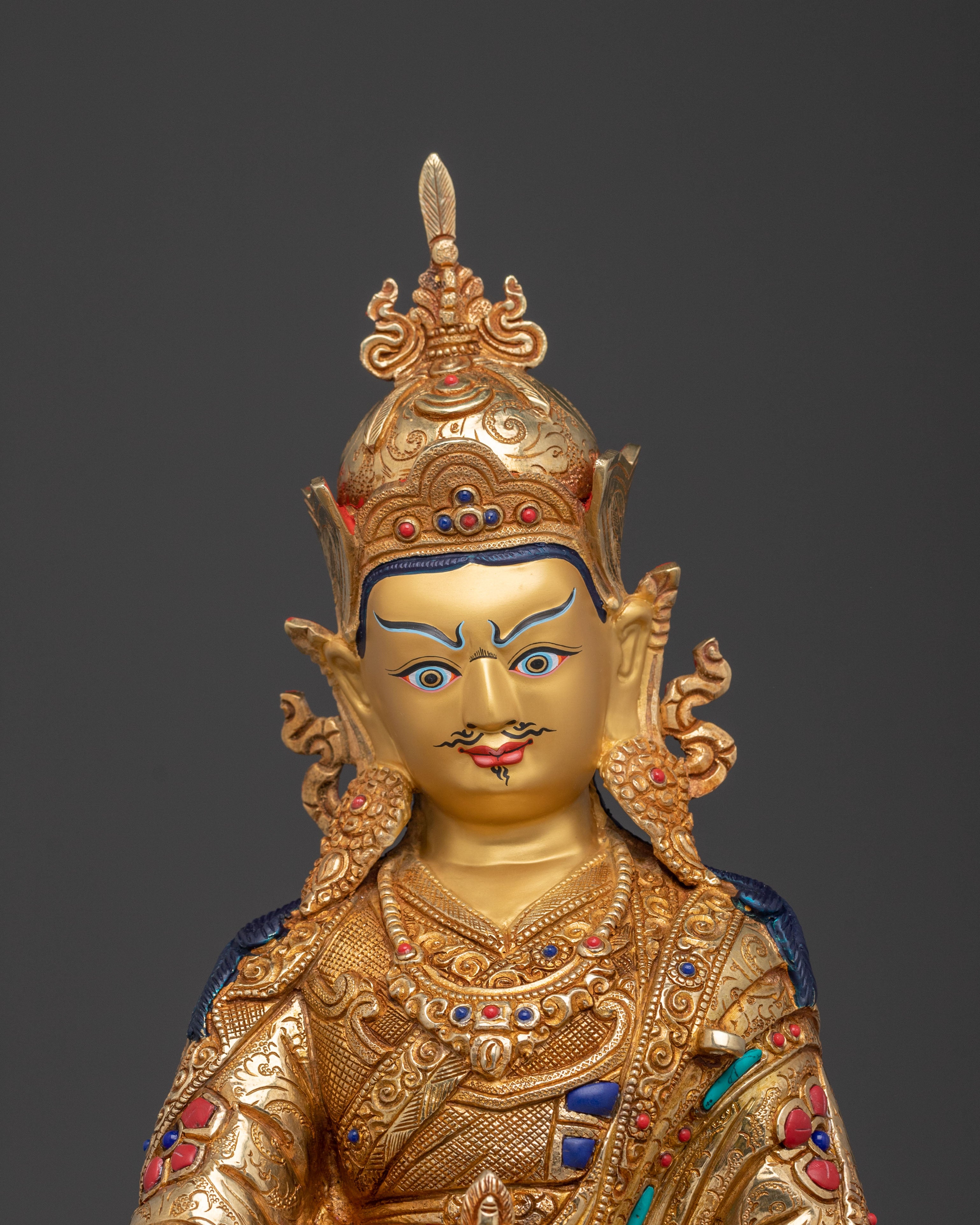 Exquisite 24K Gold Gilded Guru Rinpoche Statue