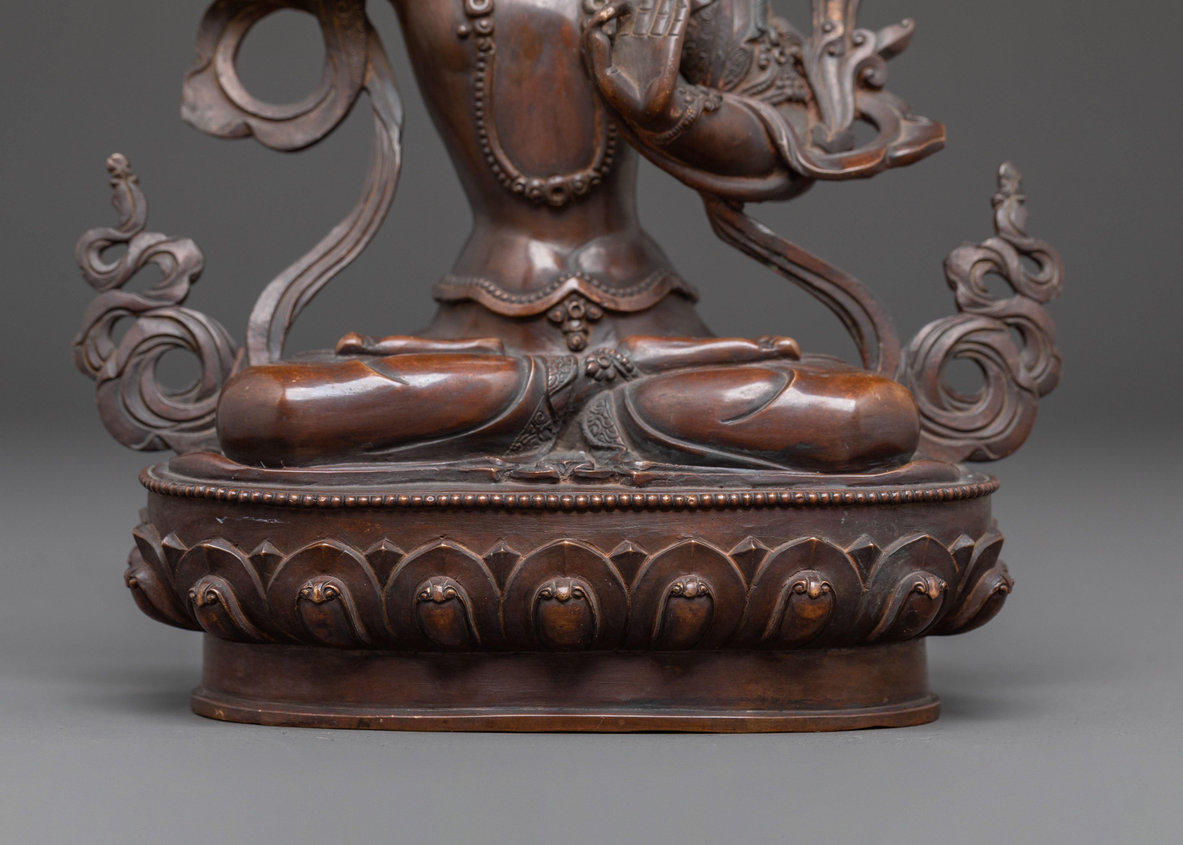 Handcrafted Manjushri Statue of Wisdom | Antique Copper Finish