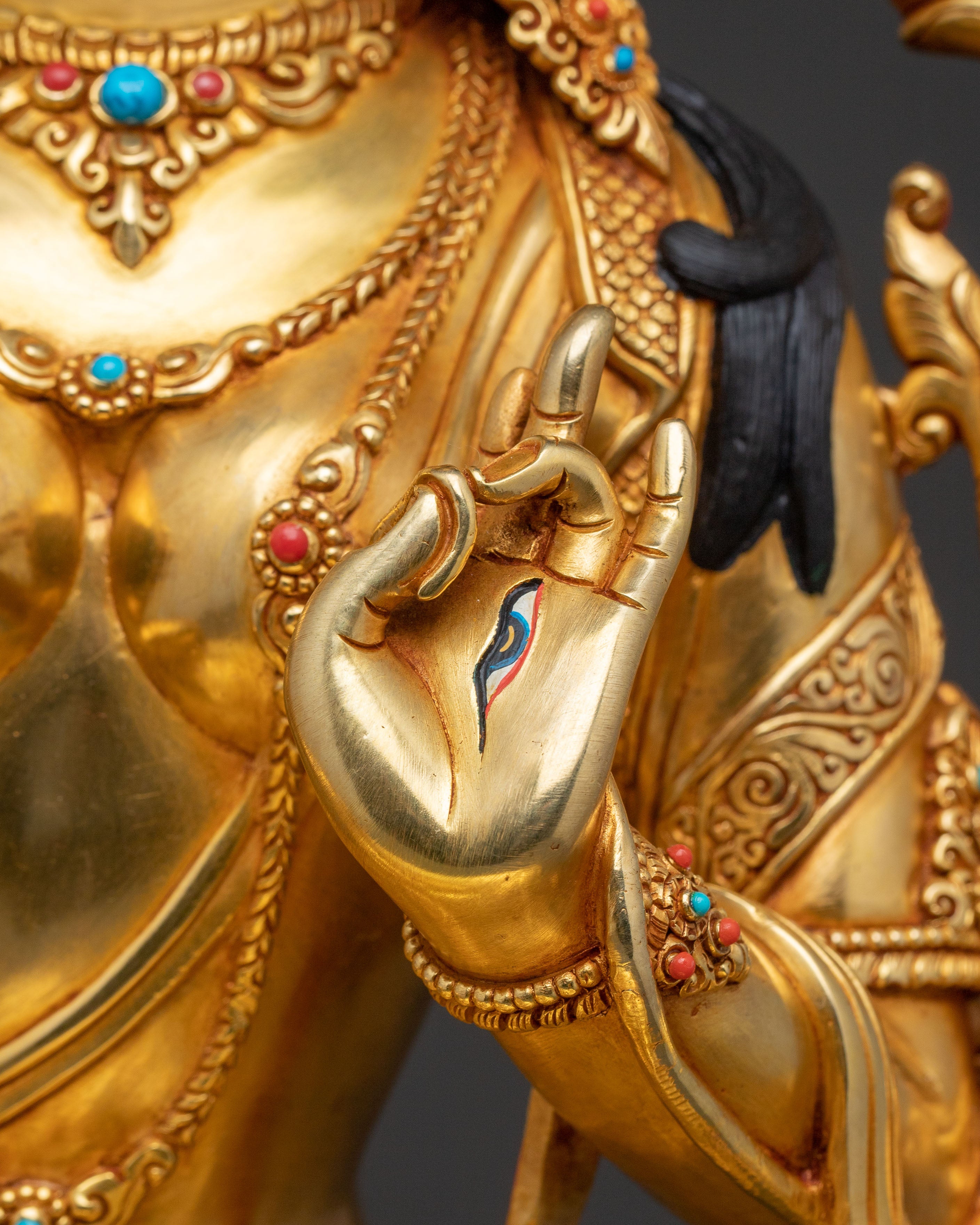 Nepalese White Tara Copper Statue | 24k Gold-Gilded Serenity