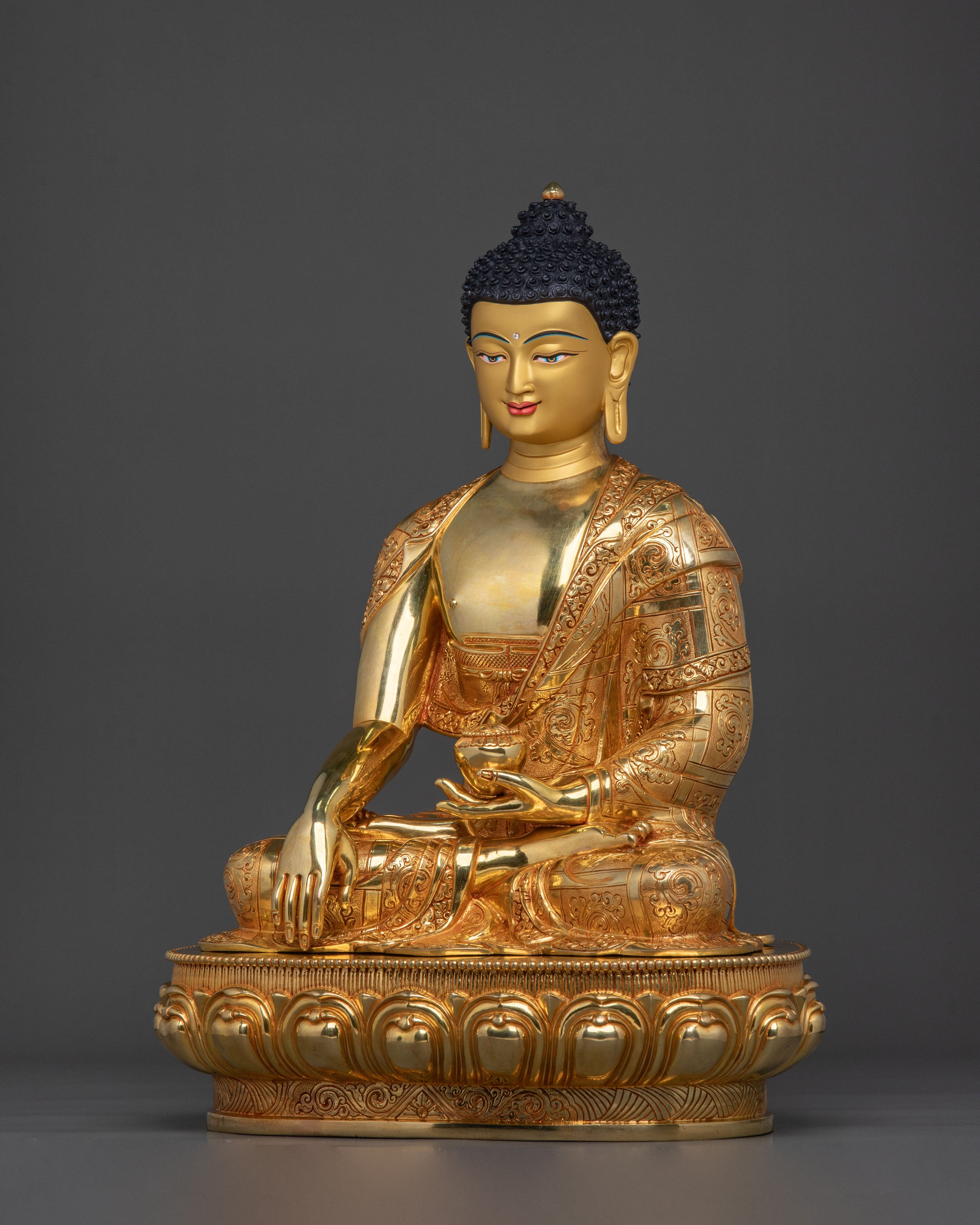 Tibetan Shakyamuni Buddha Fire Gold Gilded Statue
