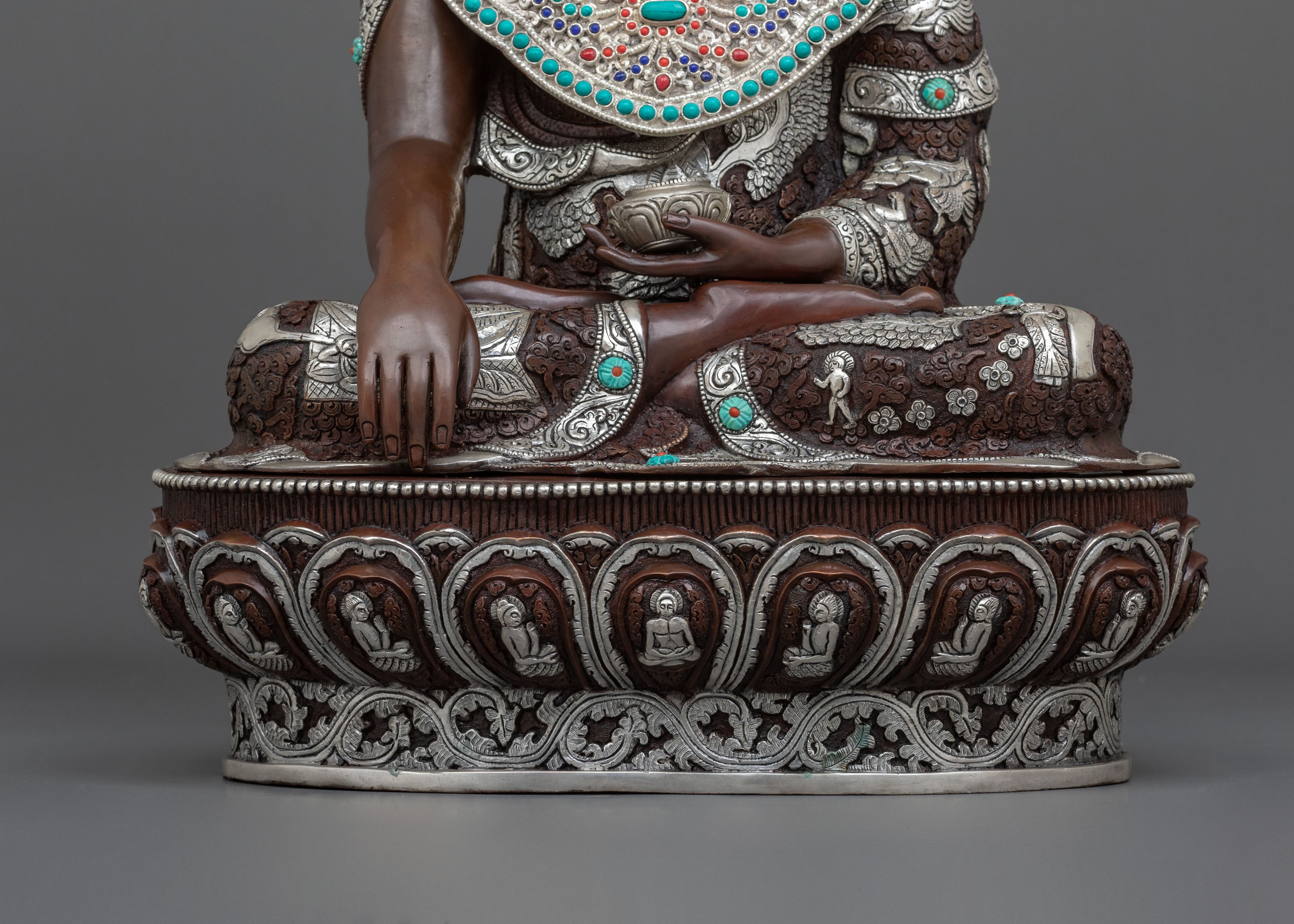 Crown Shakyamuni Buddha Oxidized Sculpture | Silver Plated