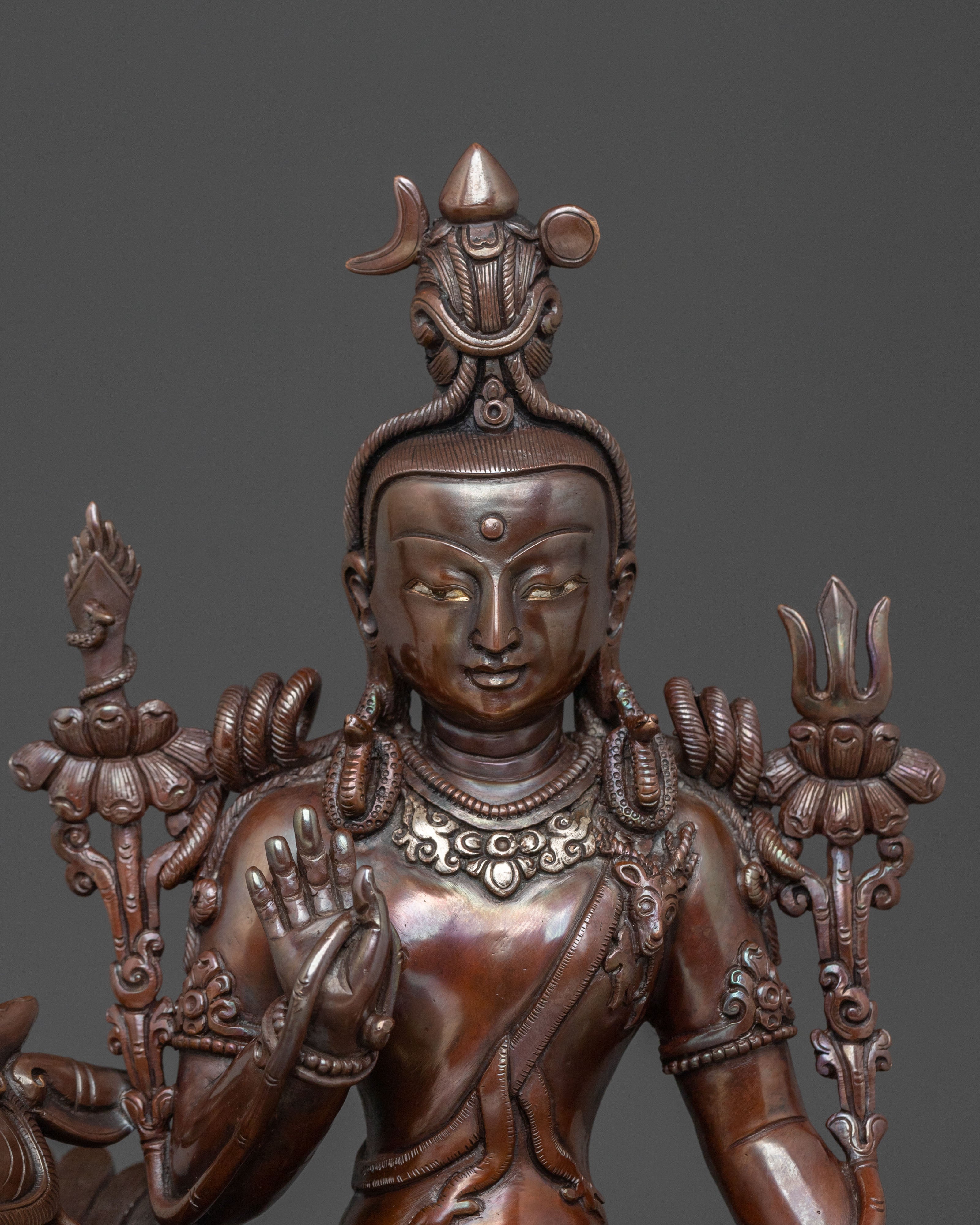 Simhanada Avalokiteshvara Statue | Oxidized Copper Body