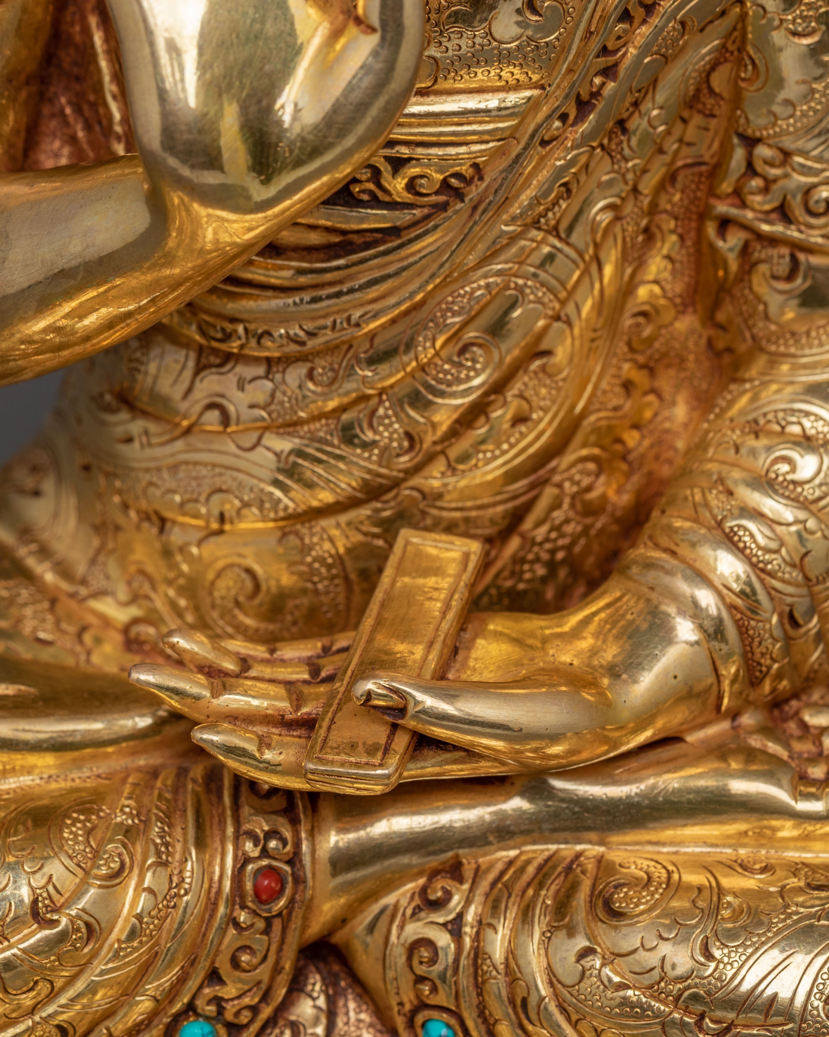 Tsongkhapa 24K Gold Gilded Statue Set for Altar