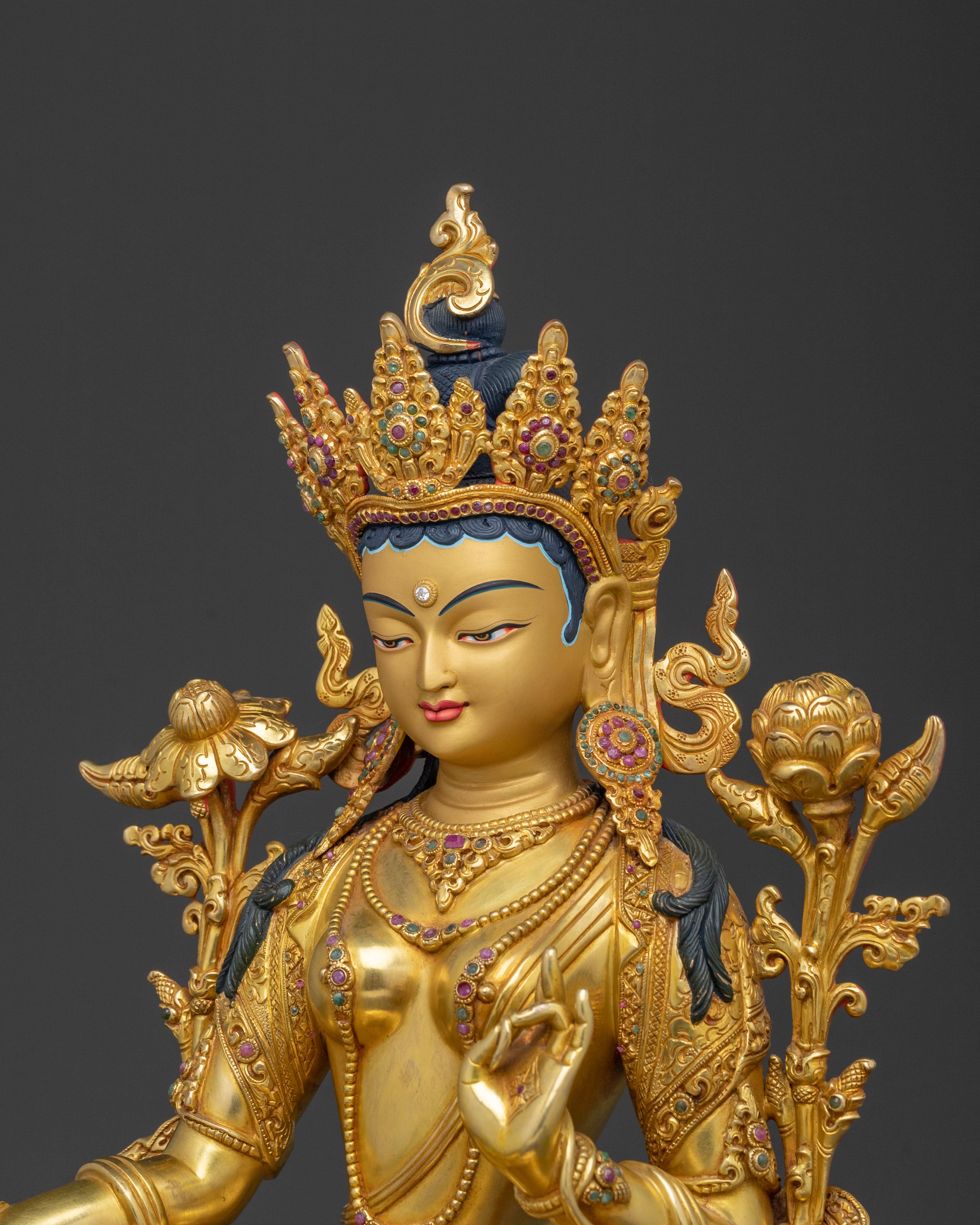 Green Tara: Handcrafted 24K Gold Gilded Statue