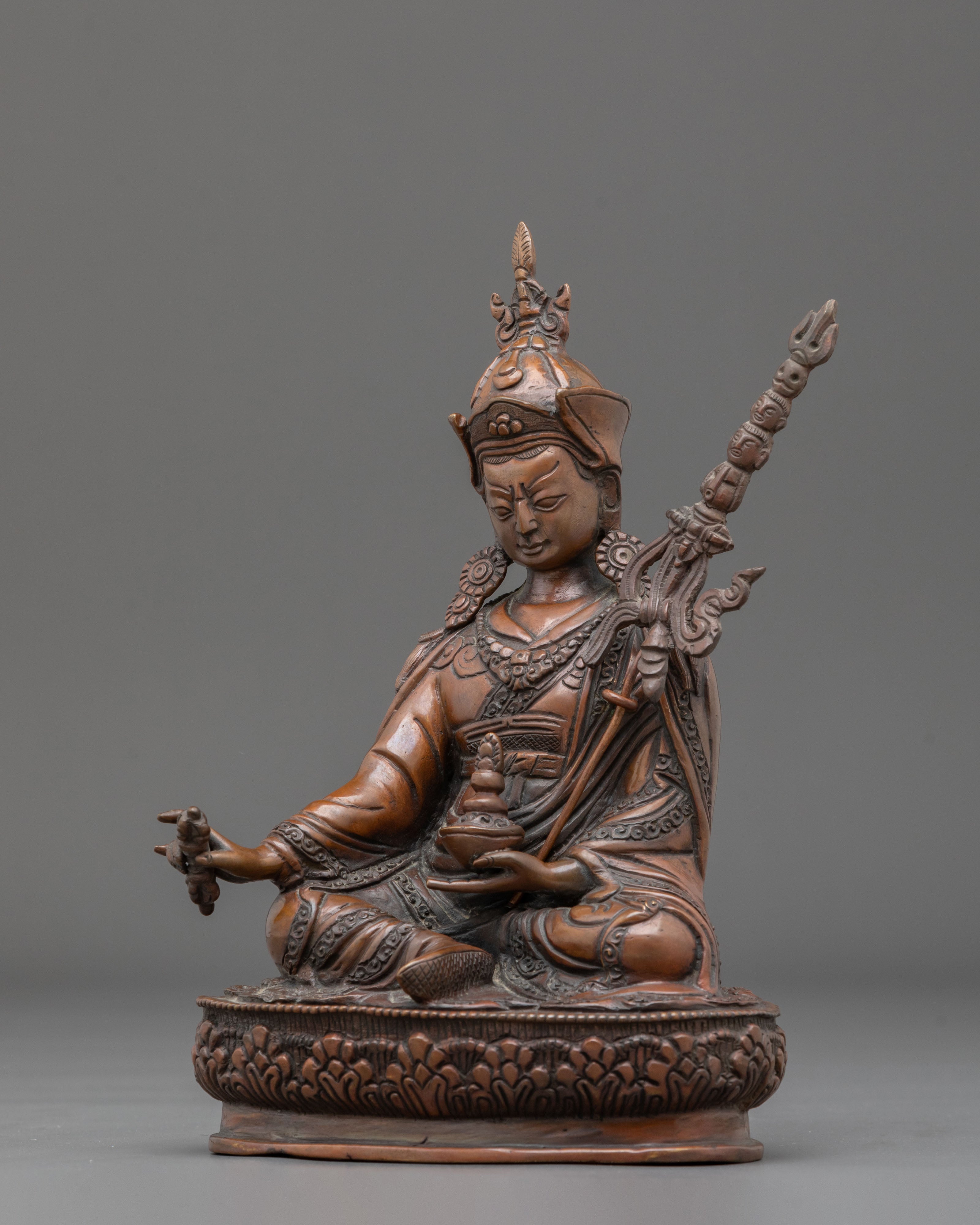 Guru Rinpoche Buddhist Altar Sculpture | Oxidized Copper Statue