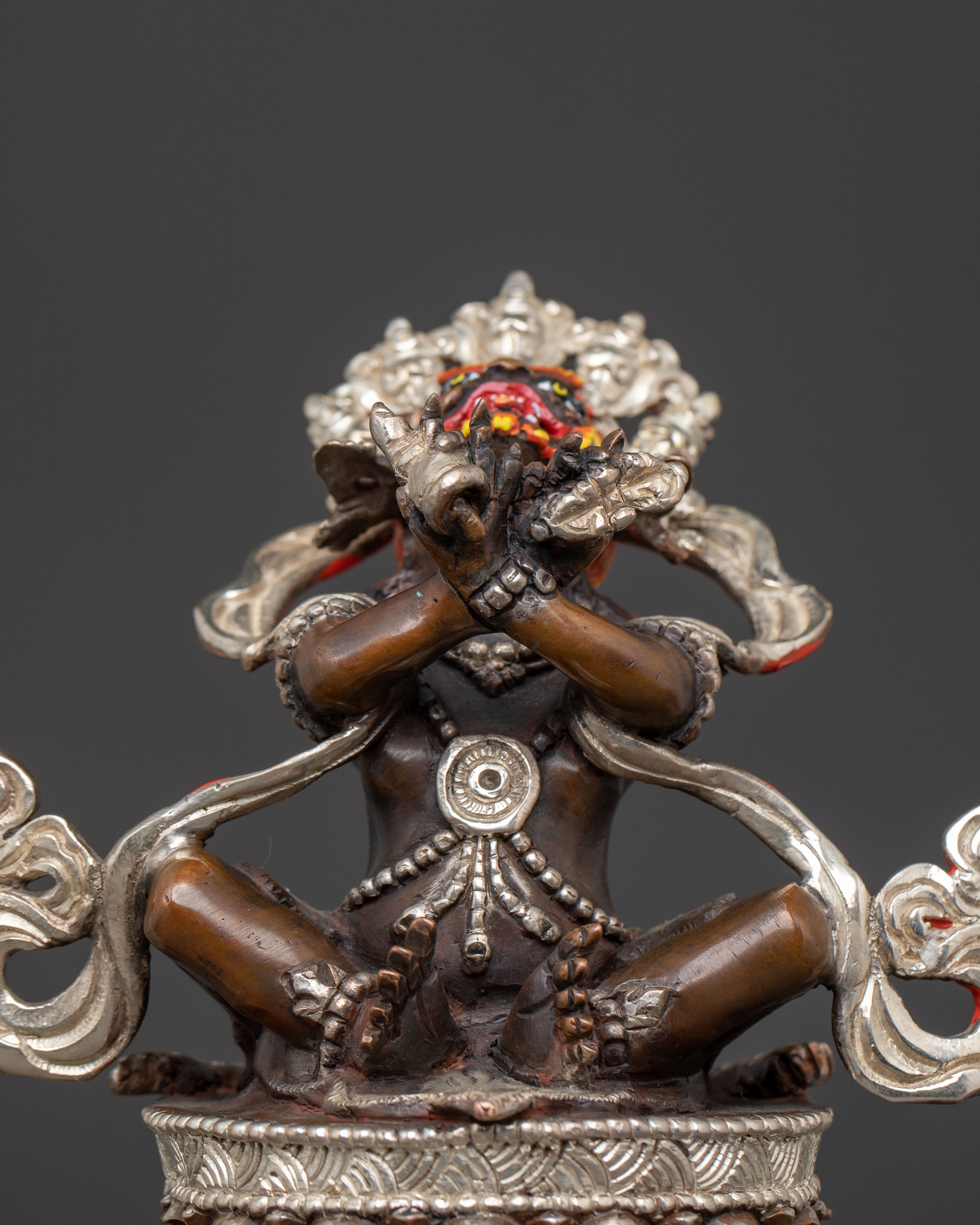 Vajradhaka Sacred Flame Statue – Oxidized Copper & Silver Sculpture