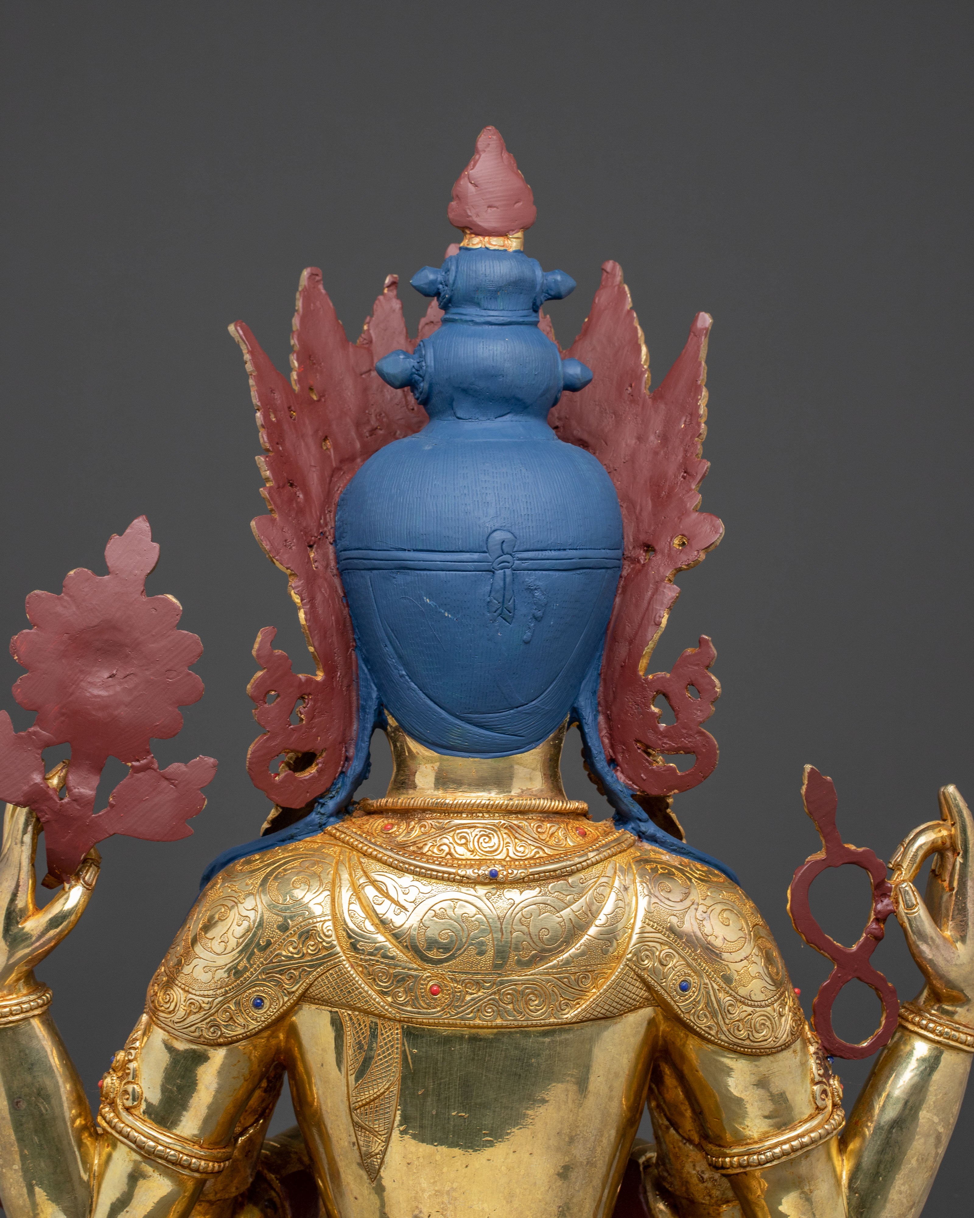 Handmade Golden Statue of Chenrezig: Bodhisattva of Compassion