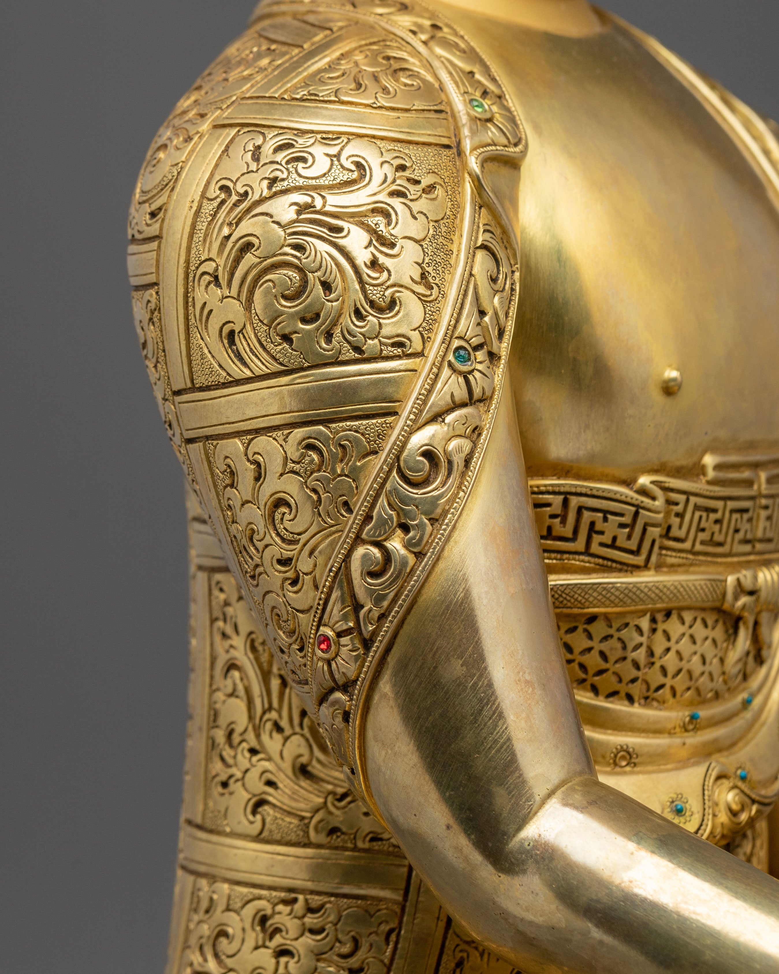 Shakyamuni Buddha 24K Fire Gold Gilded Statue: Meditation Decor