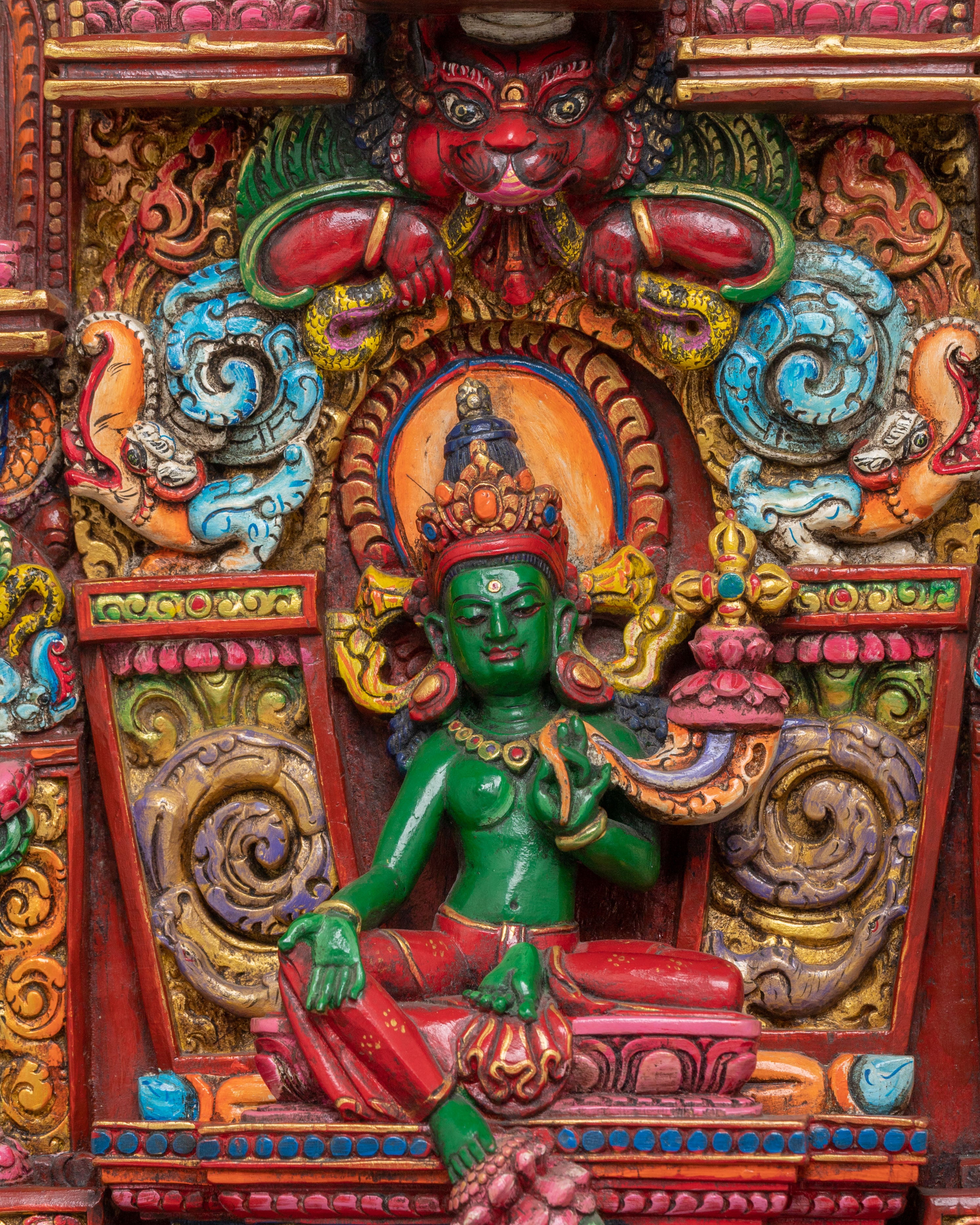 Green Tara Sacred Wooden Sculpture | Himalayan Serenity