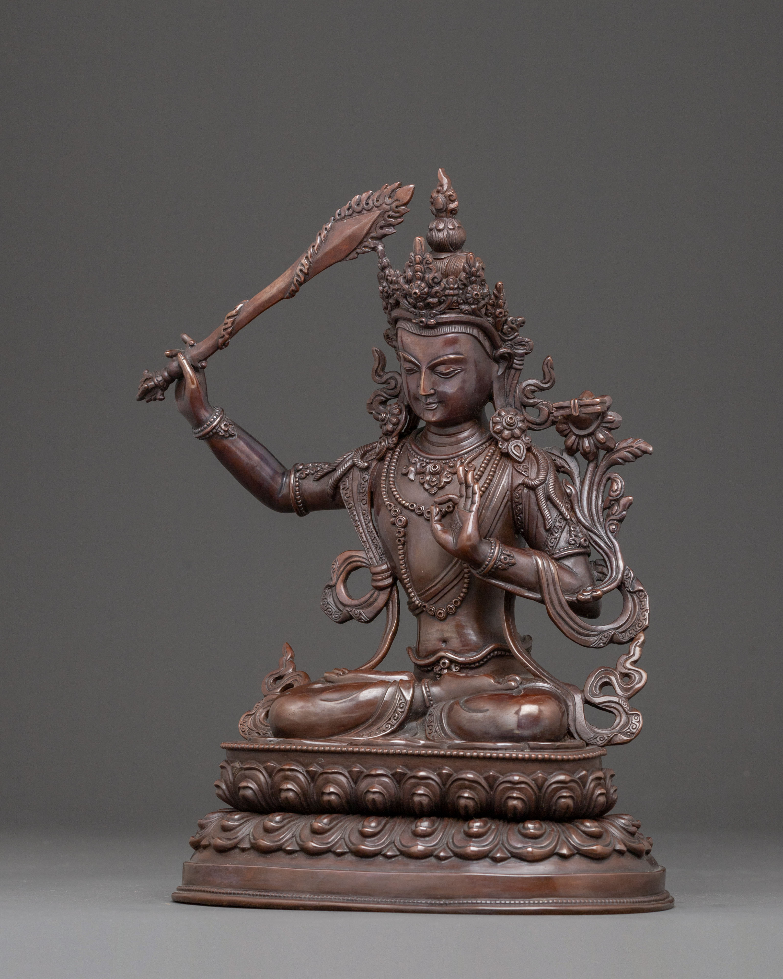 Oxidized Copper Manjushri Bodhisattva Statue | Wisdom Deity