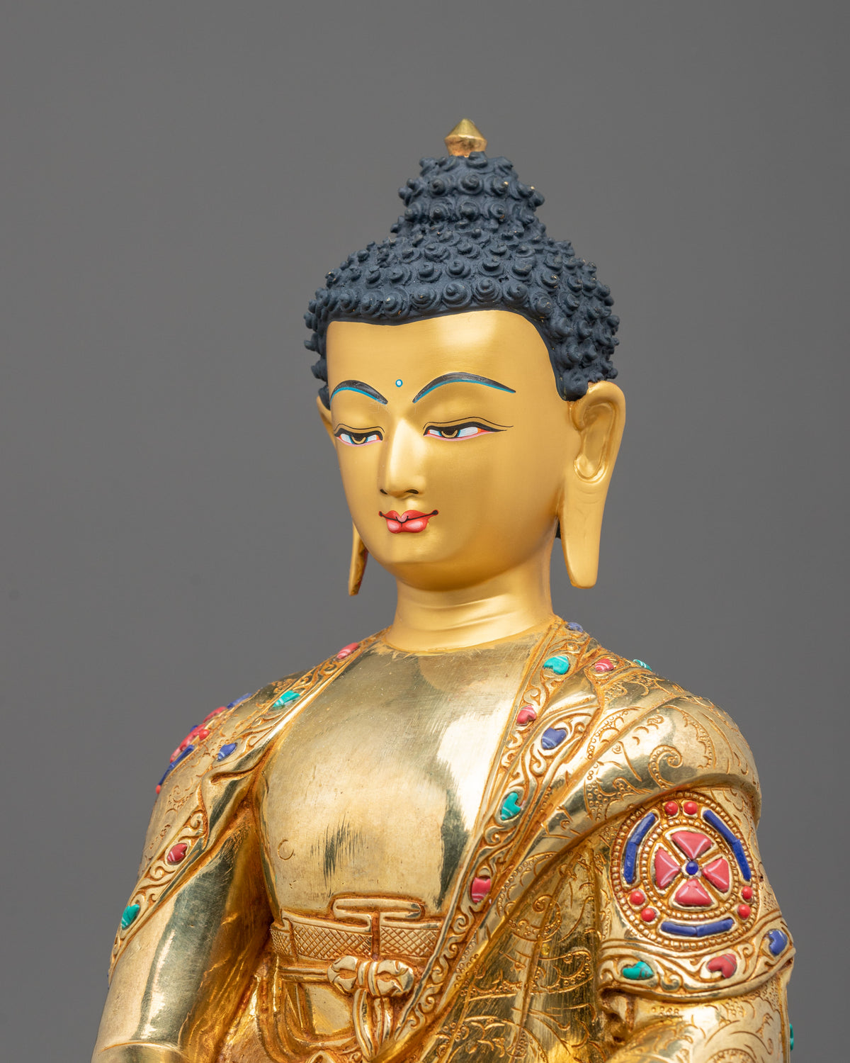 Amitabha Buddha 24K Fire Gold Gilded Sculpture