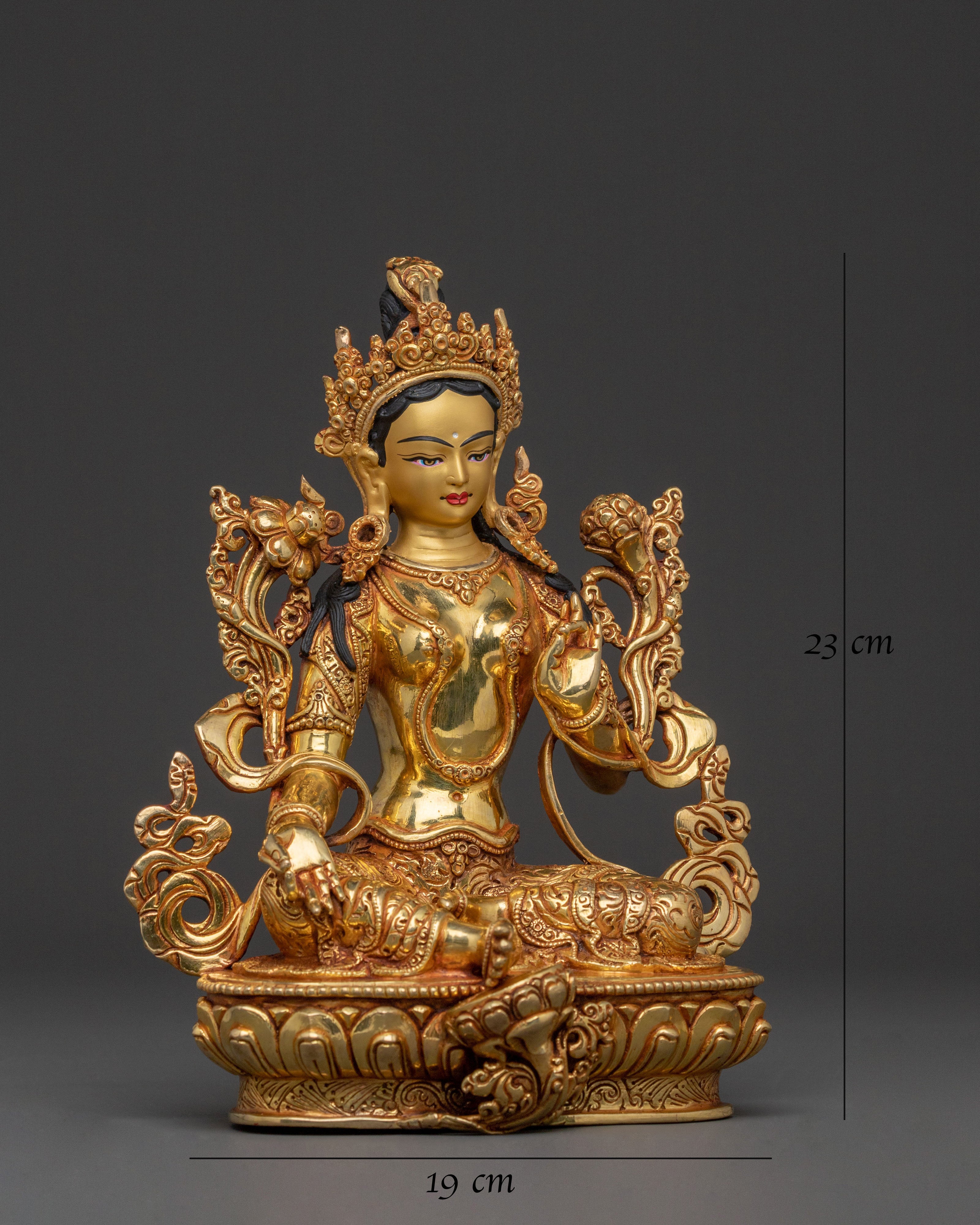 Green Tara Fearless Guardian Statue - 24K Gold Gilded