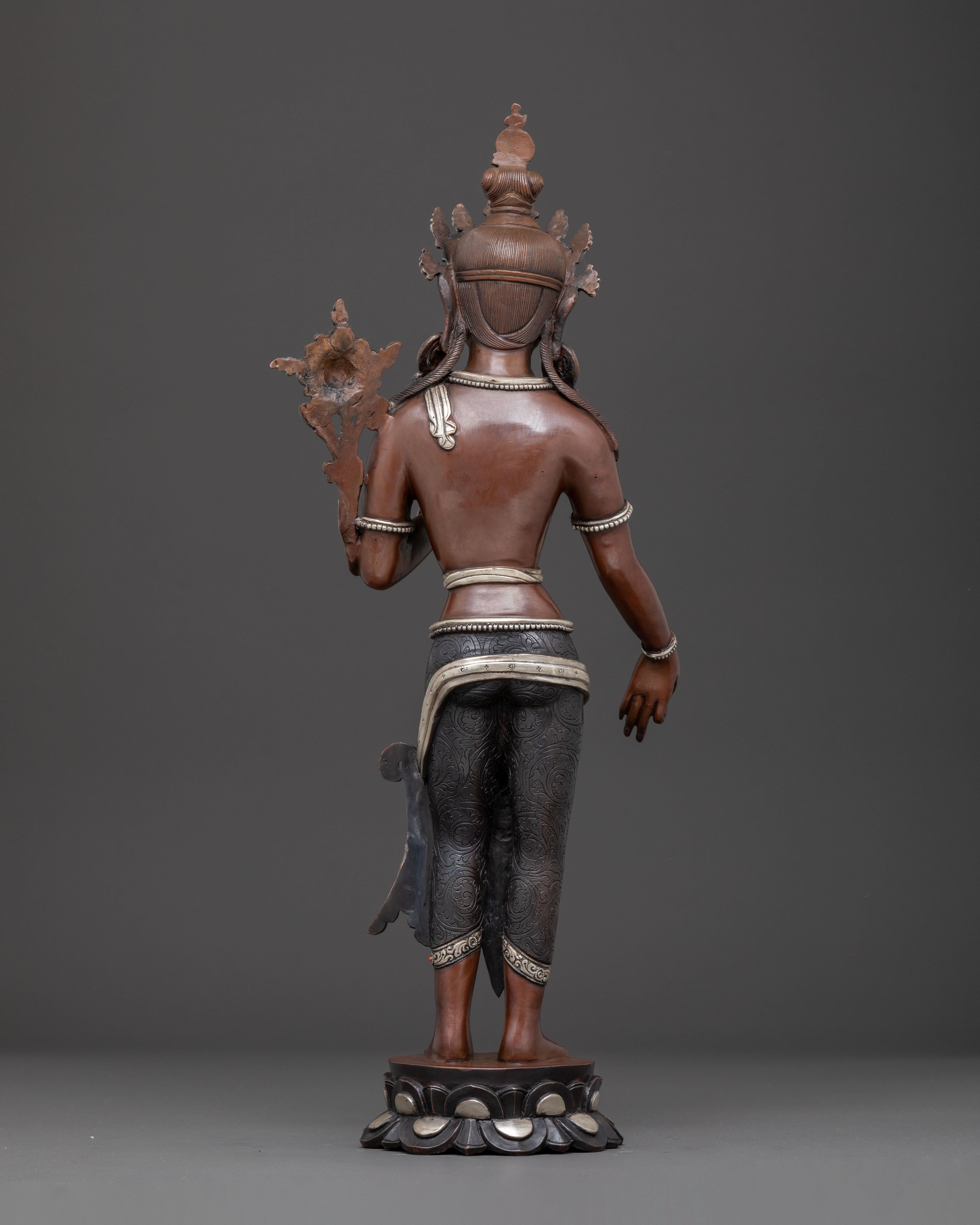 Standing Green Tara Sculpture | Traditional Tibetan Art