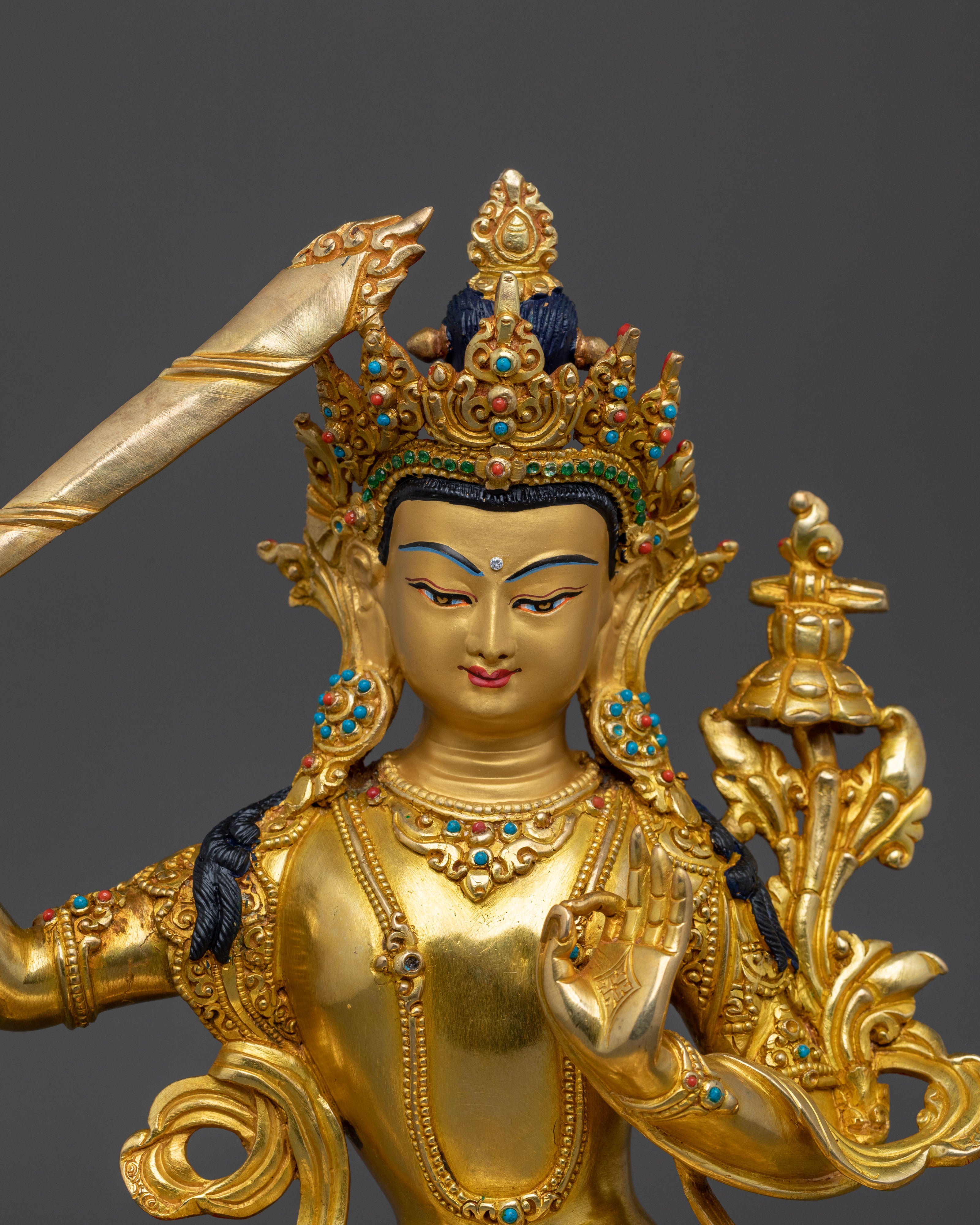 Manjushri Sword of Wisdom Handmade Sculpture | 24K Gold Gilded