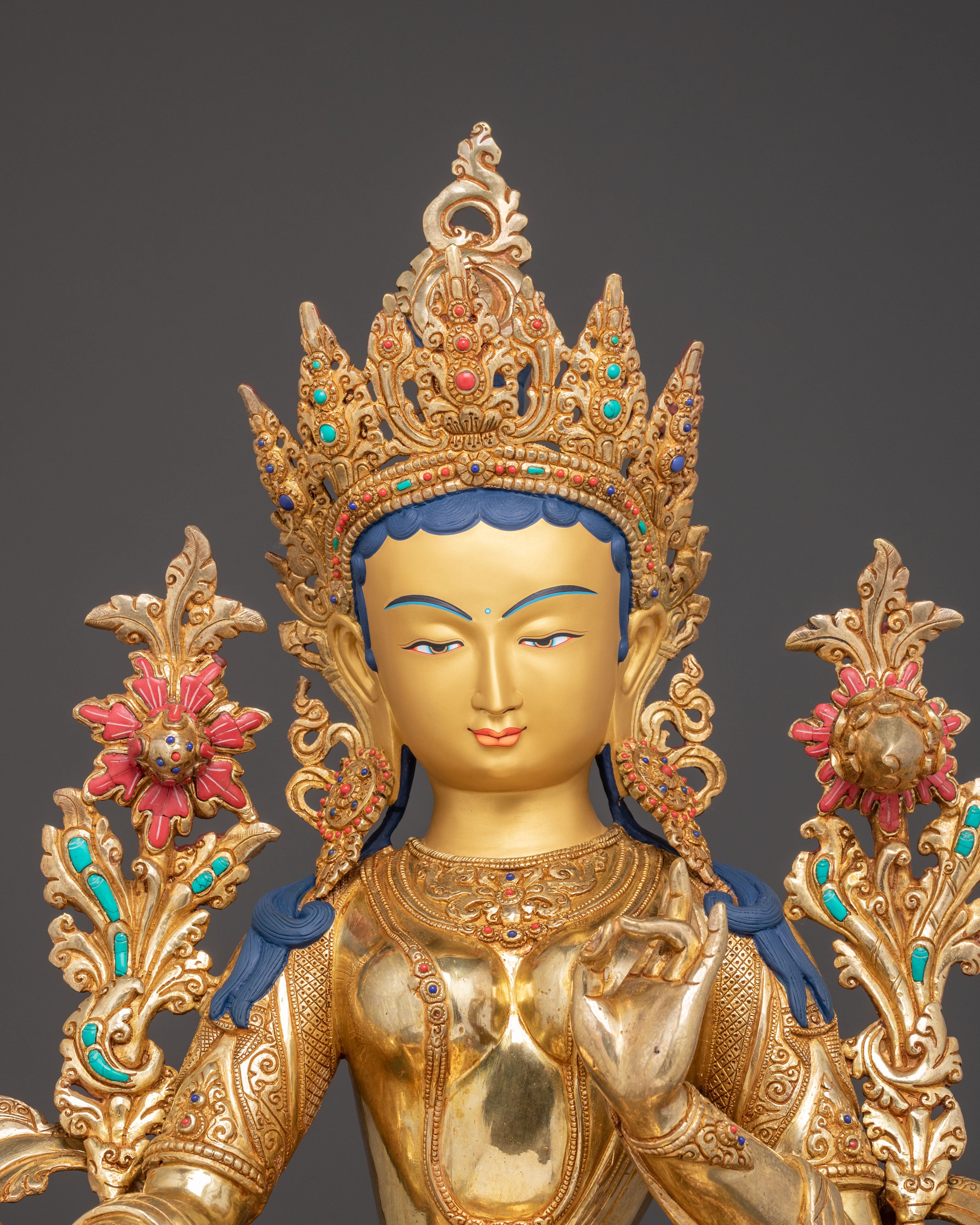 Handmade Serene Sculpture of Mother Green Tara