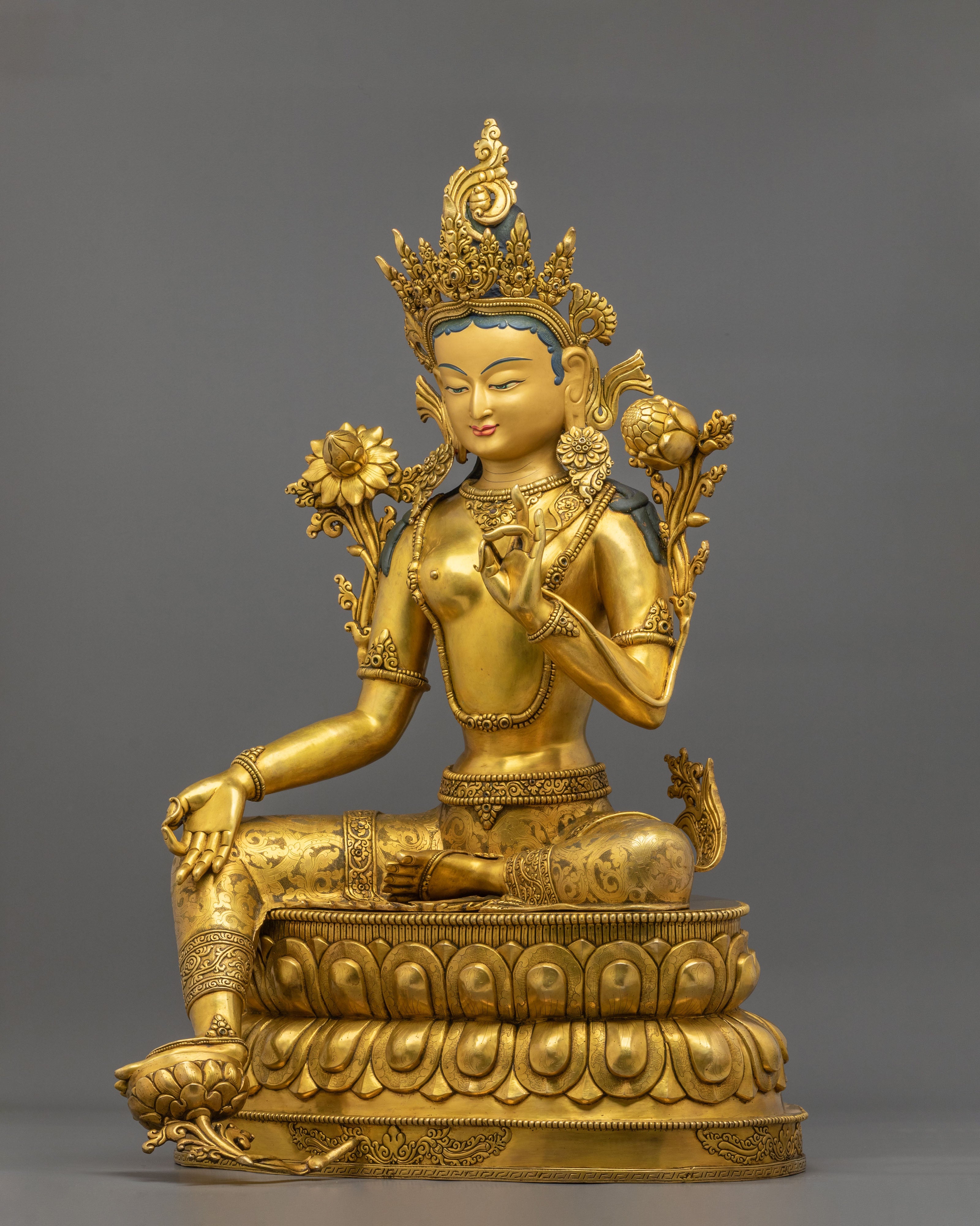 Green Tara Statue Goddess of Protection | 24K Gold Gilded Copper Sculpture