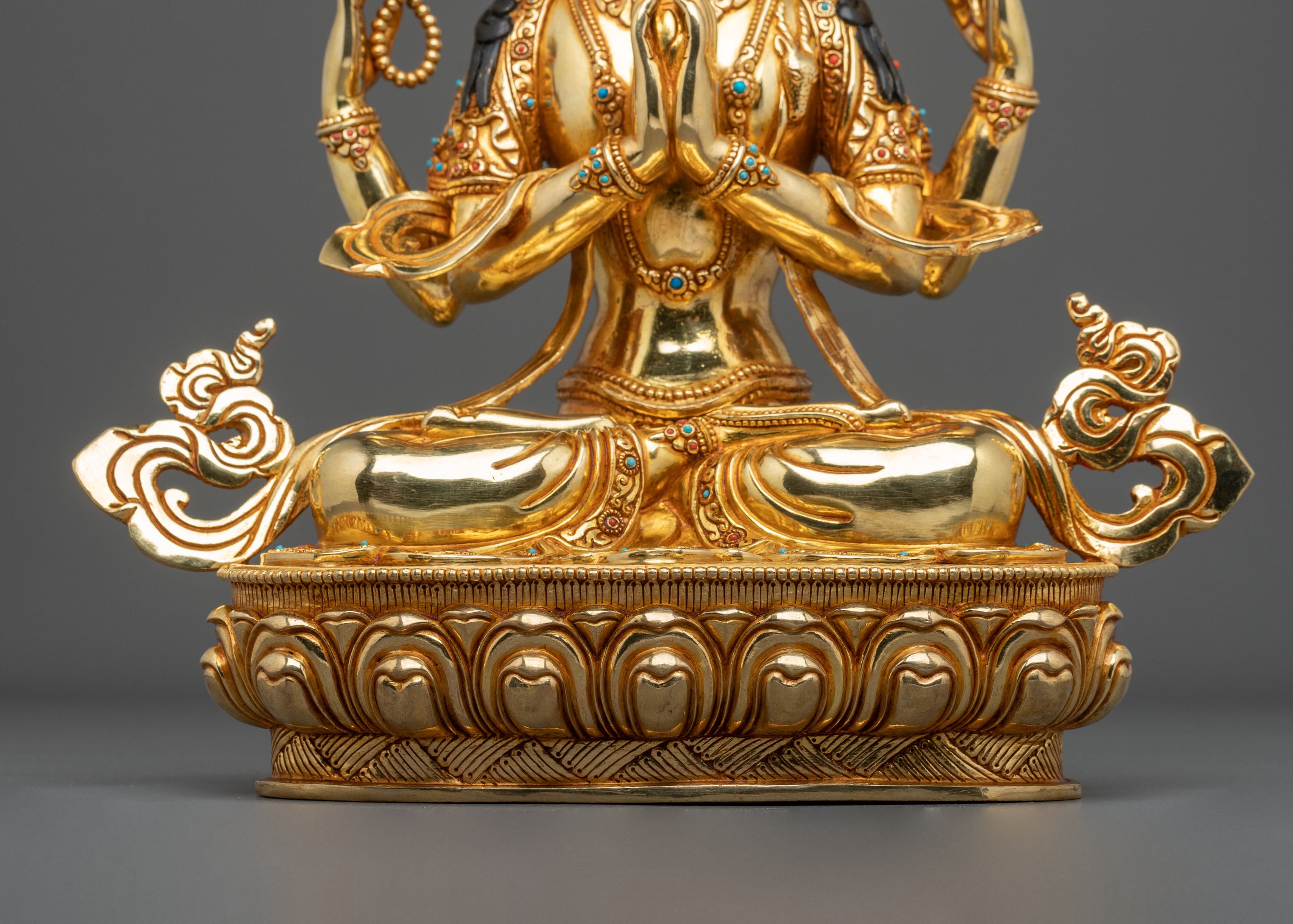 Four-Armed Chenrezig Sculpture | Handmade Copper Figurine