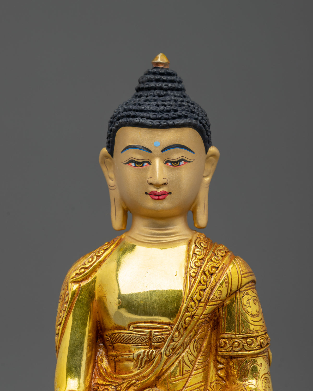 Shakyamuni Buddha Acrylic Painted Statue | Copper Figurine