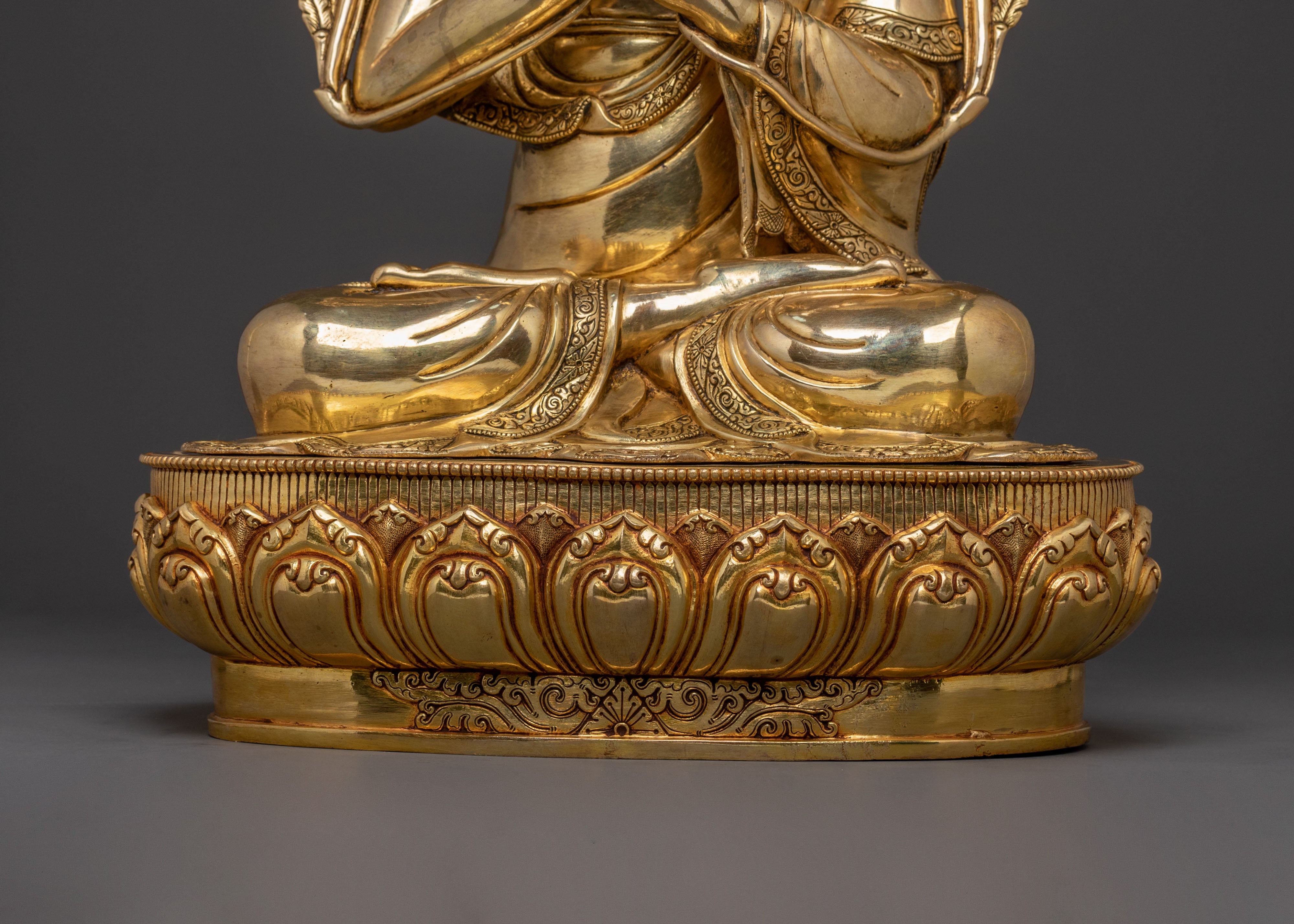 Tsongkhapa Traditional Statue with Disciples – Gilded Copper Masterpiece