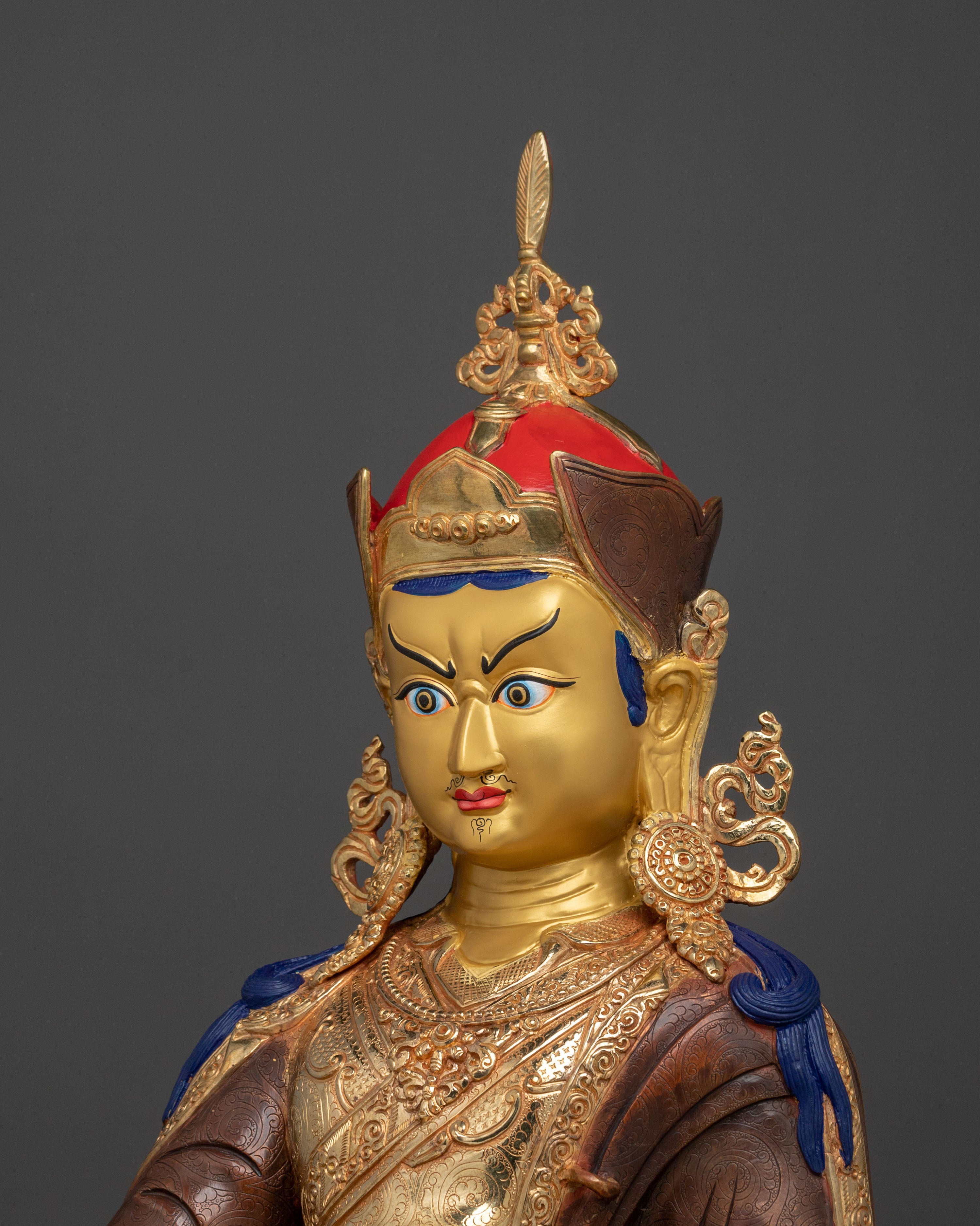 Guru Rinpoche Buddhist Altar Decor Statue in Pure 24K Gold