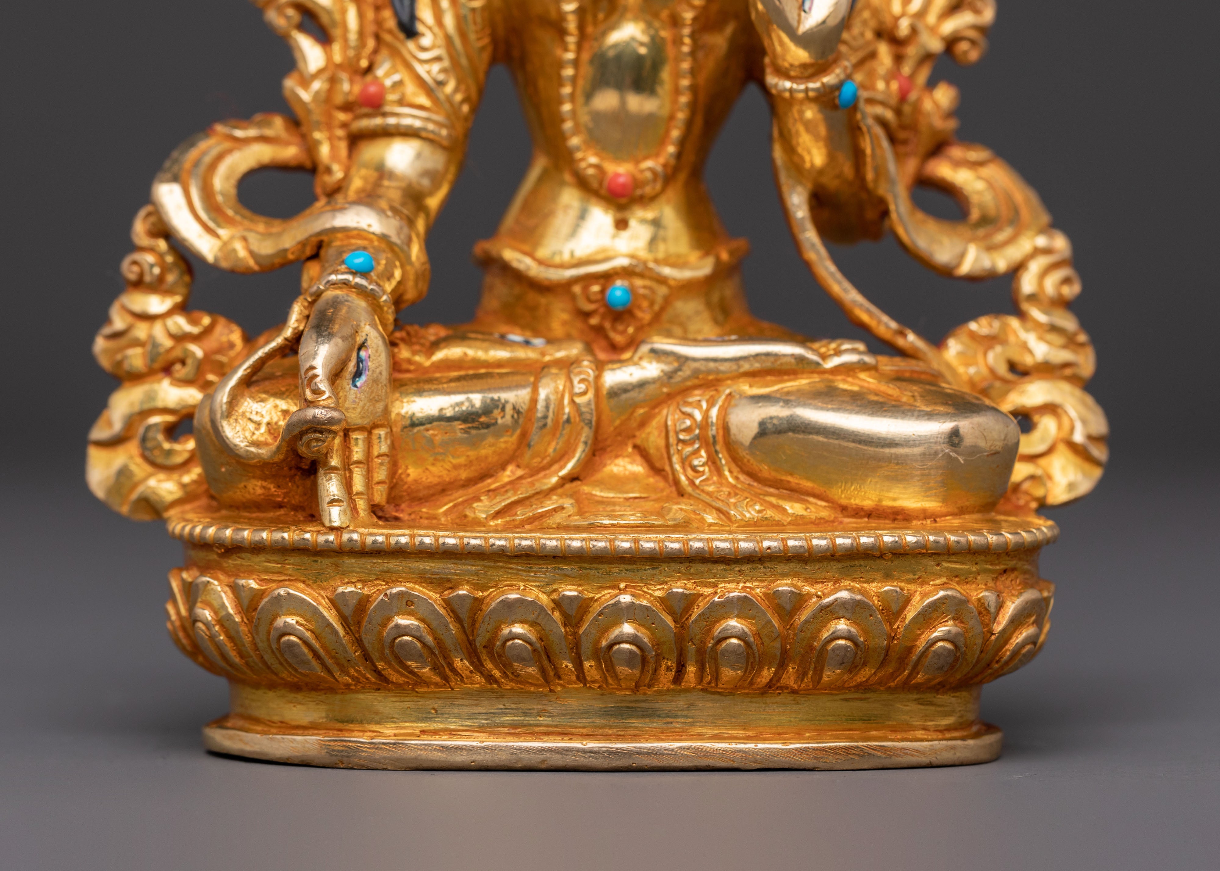 White Tara Traditional Statue – Gilded Copper & Gemstone Art