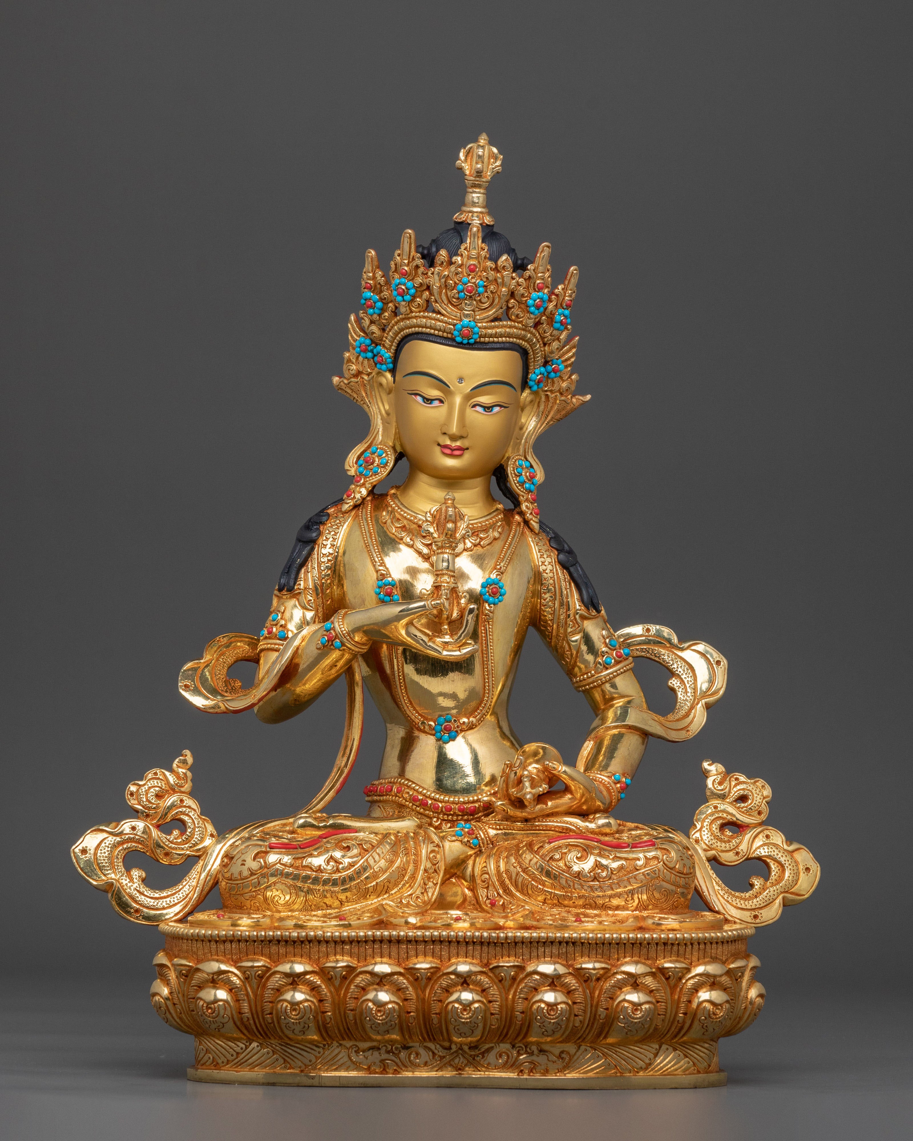 Vajrasattva Vajrayana Practice Sculpture in Gleaming Gold