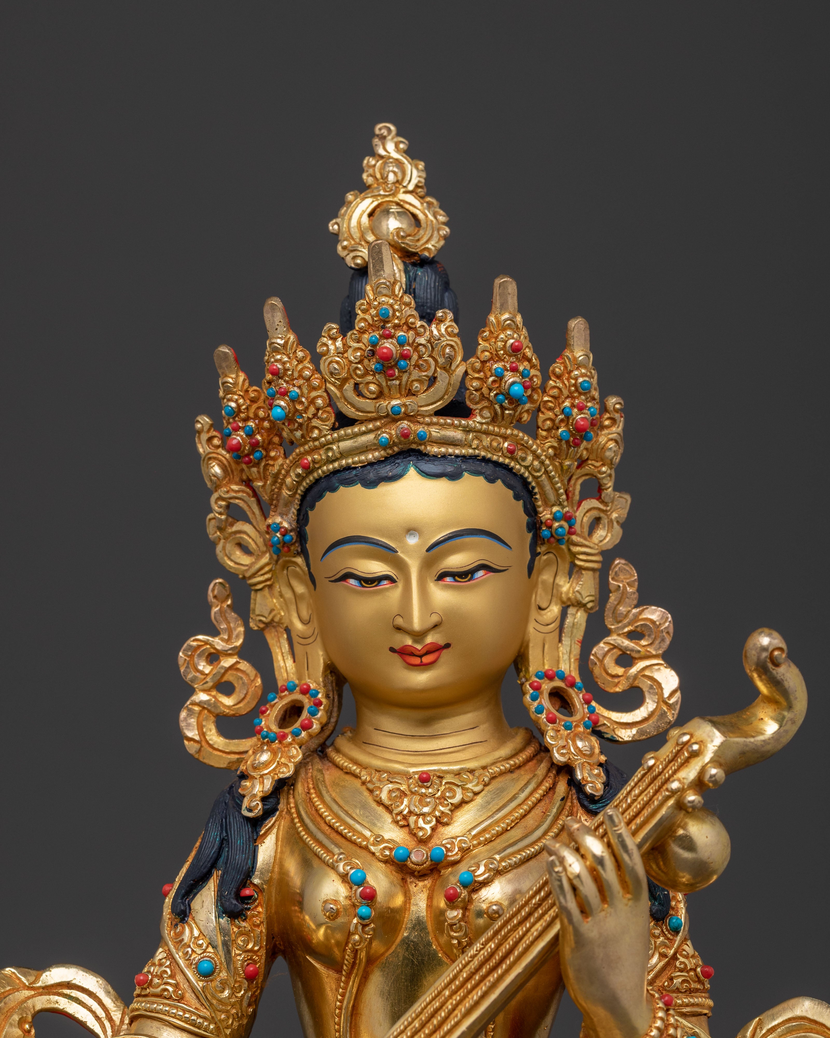 Goddess Saraswati Golden Statue | Knowledge Figure